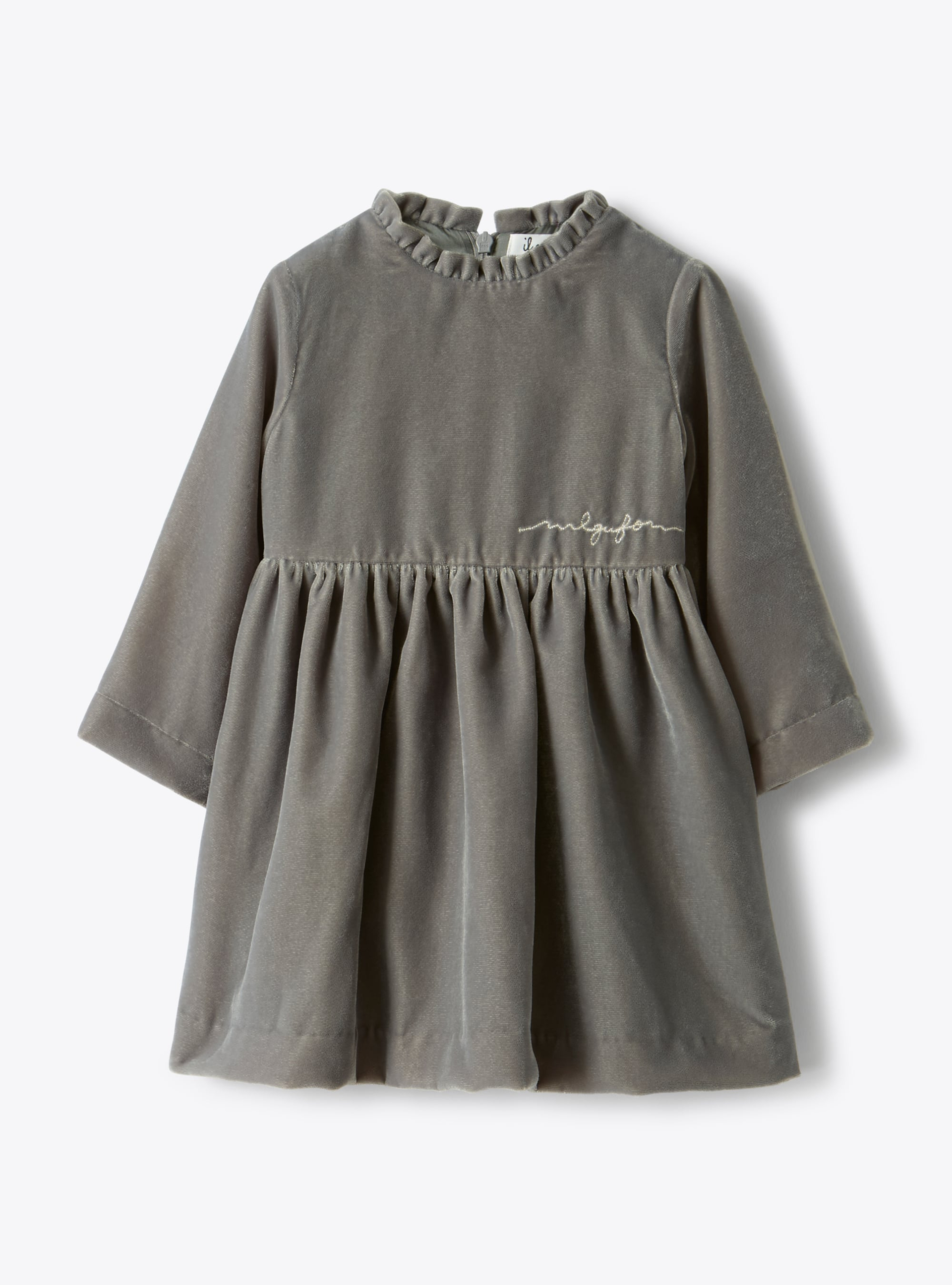 Robe en velours lisse avec micro-volant - Gris | Il Gufo
