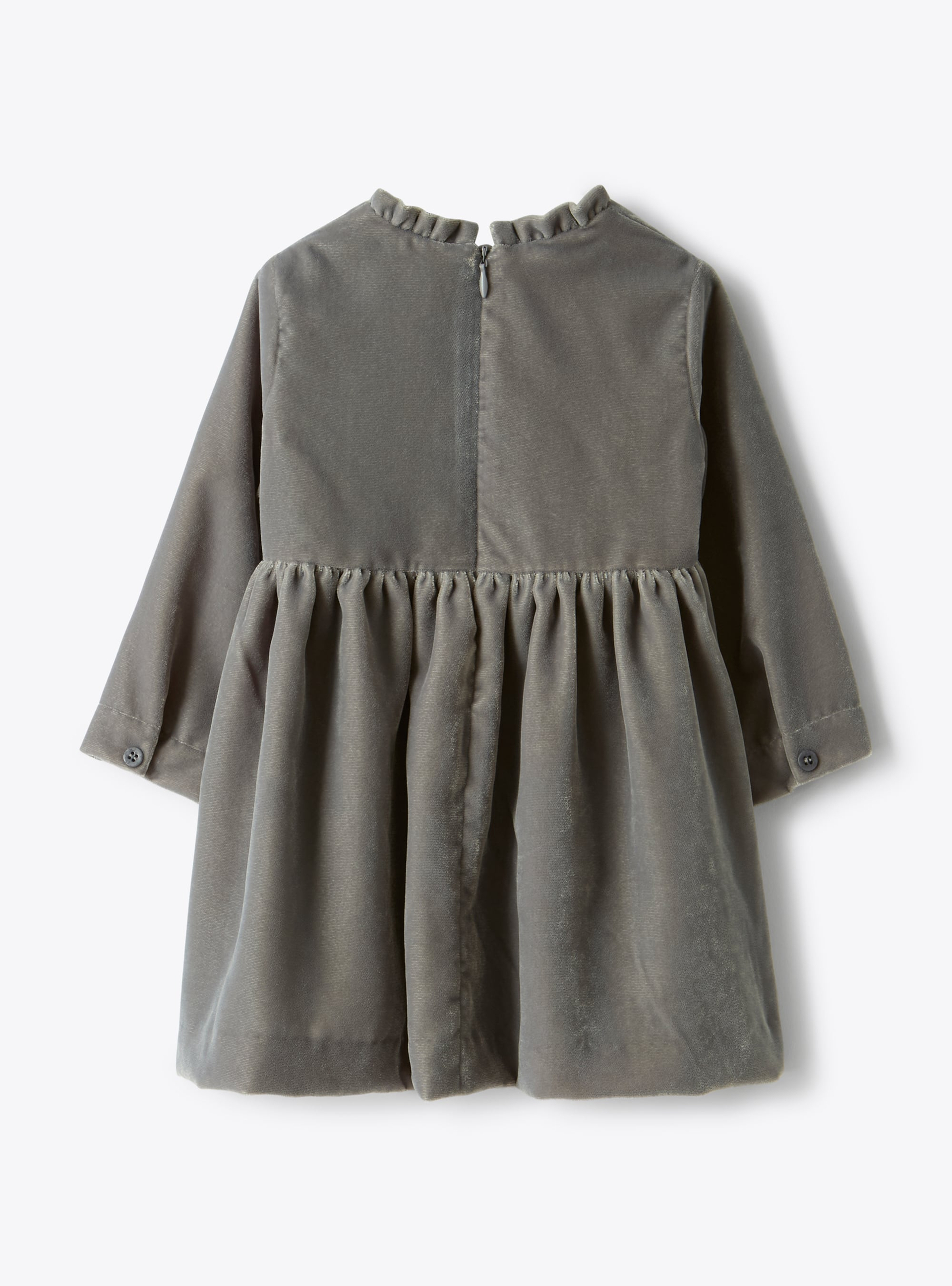 Robe en velours lisse avec micro-volant - Gris | Il Gufo