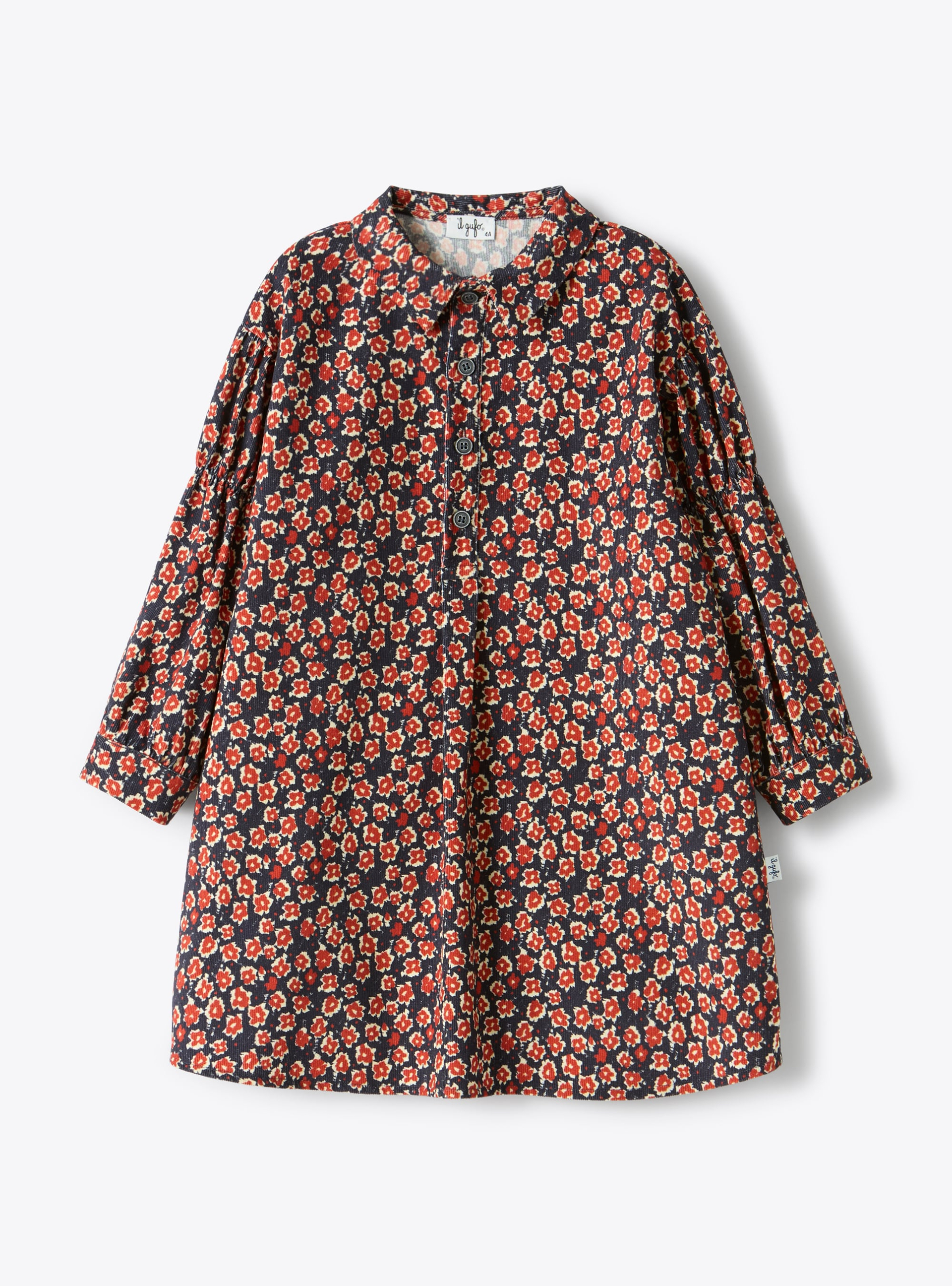 Corduroy dress with floral print - Blue | Il Gufo
