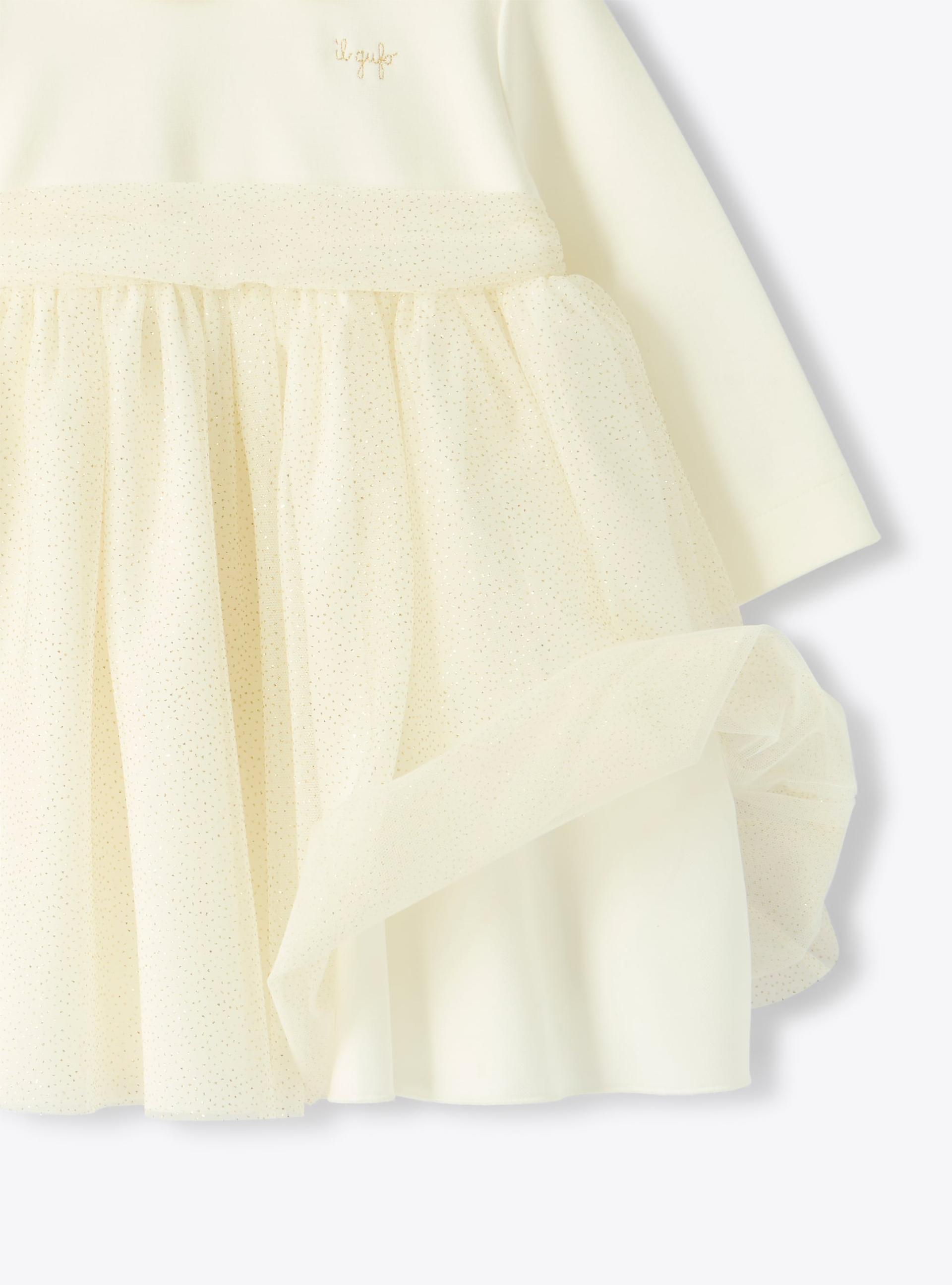 Tulle dress with micro glitter - White | Il Gufo