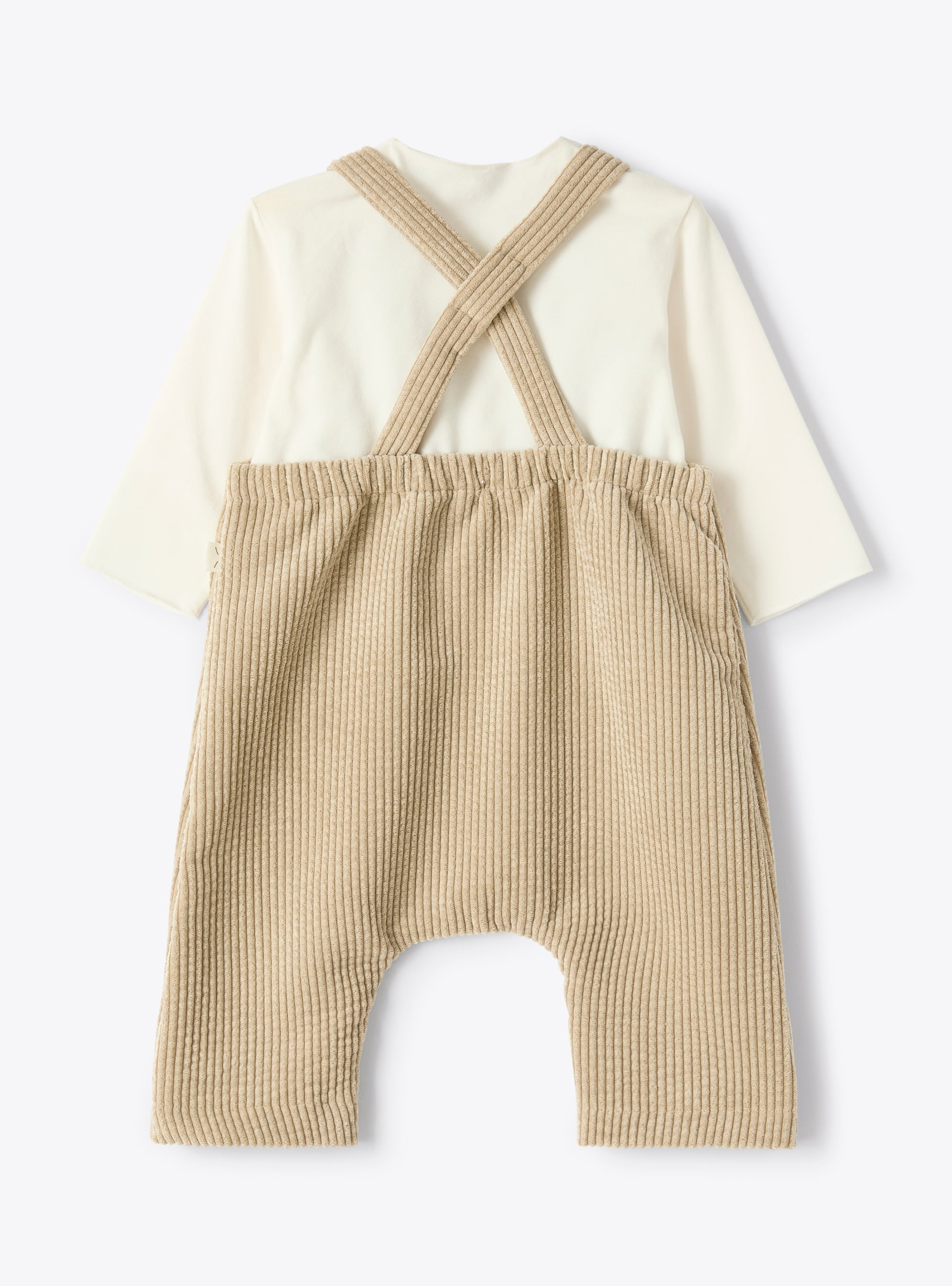 Outfit with corduroy overalls - Beige | Il Gufo