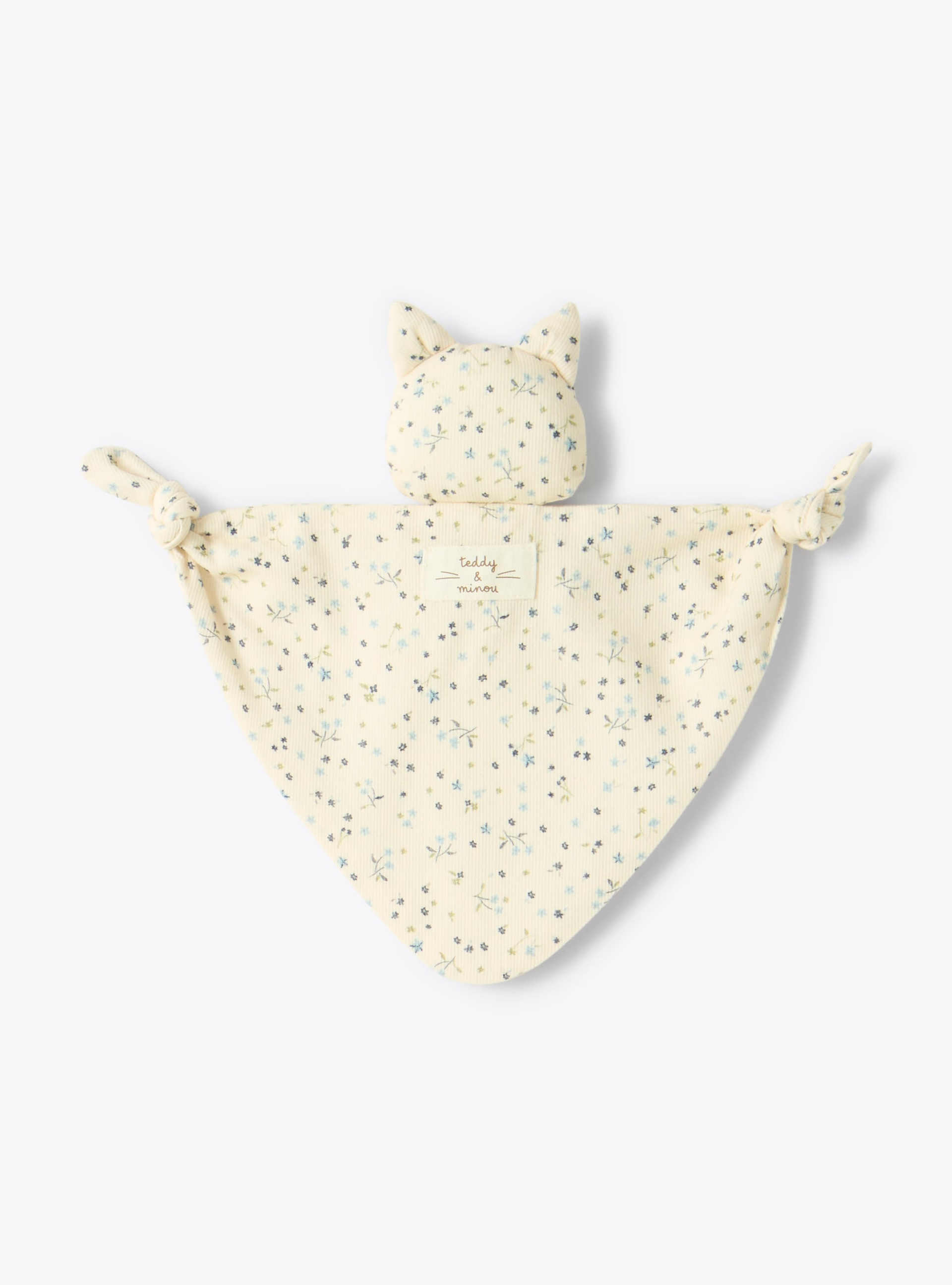 Doudou en coton bio à fleurs - Bleu clair | Il Gufo