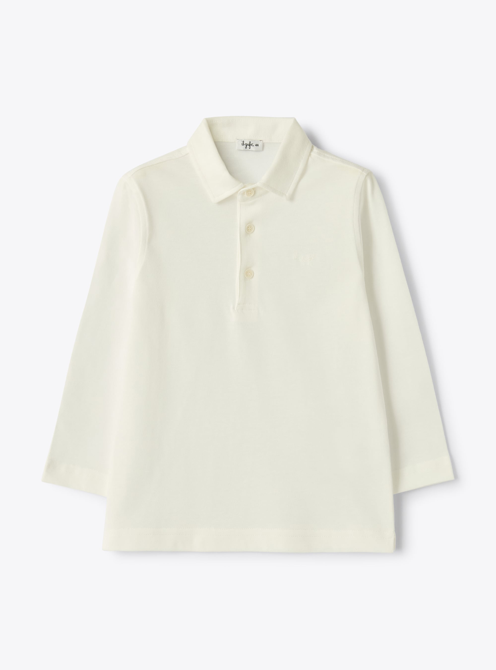 Long-sleeved polo in cotton jersey - White | Il Gufo