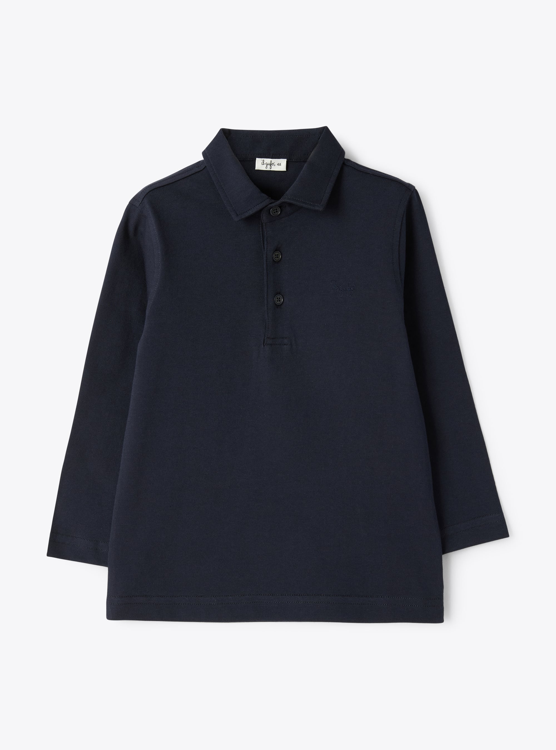 Long-sleeved polo in cotton jersey - Blue | Il Gufo