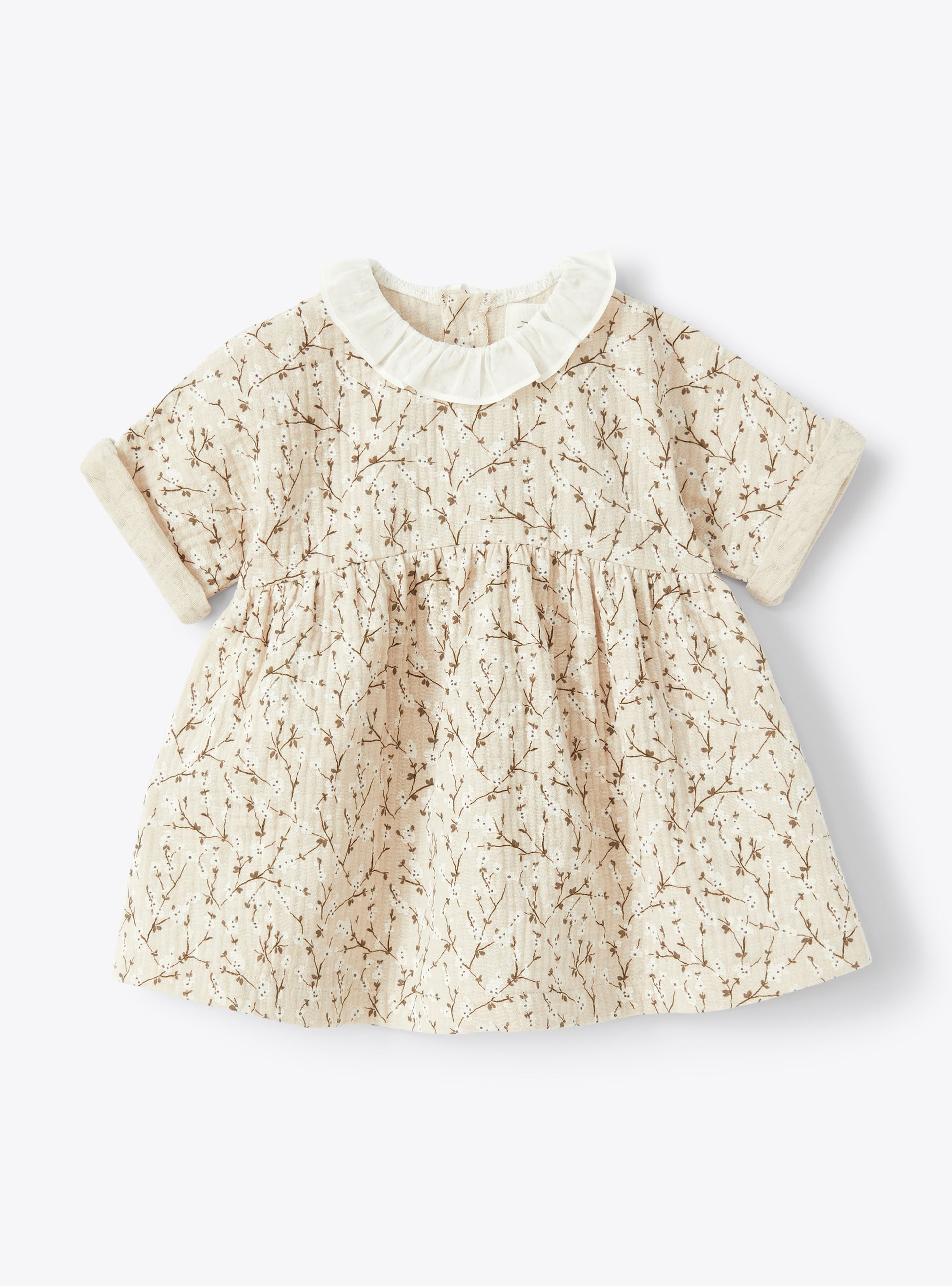 Dress in floral-patterned cotton gauze - Brown | Il Gufo