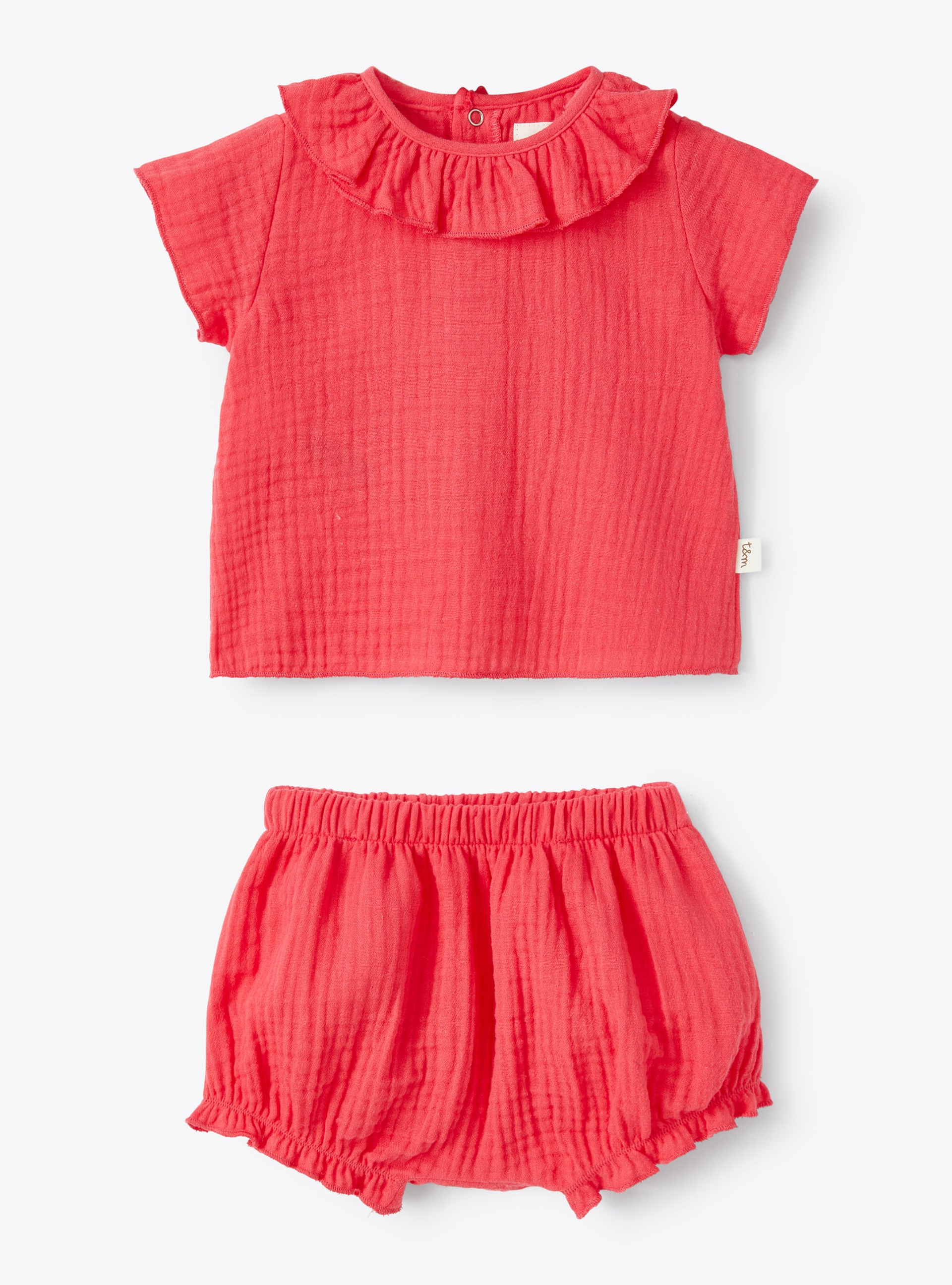Two-piece set in organic cotton gauze - Red | Il Gufo
