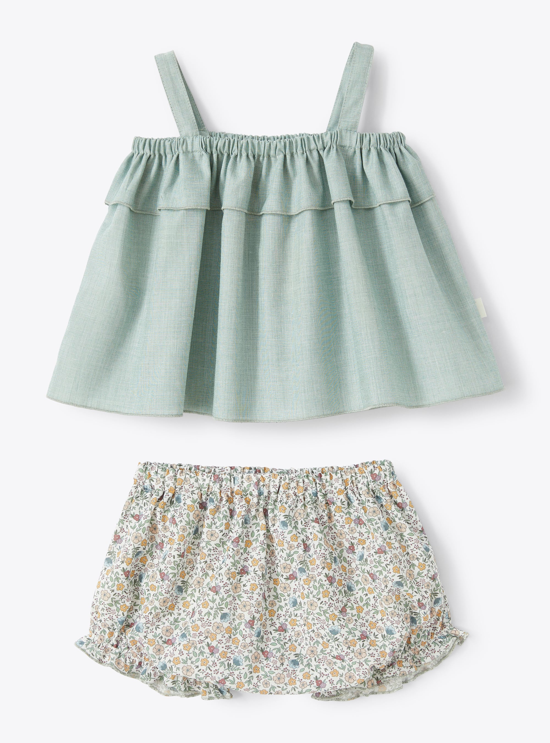 Two-piece set in dual-textured fabric - Green | Il Gufo