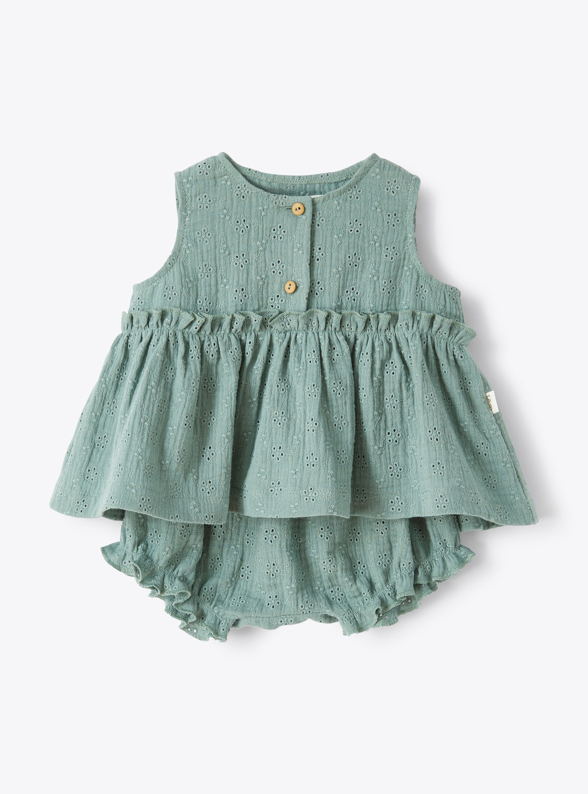 Two-piece set in sage-green broderie anglaise - Green | Il Gufo