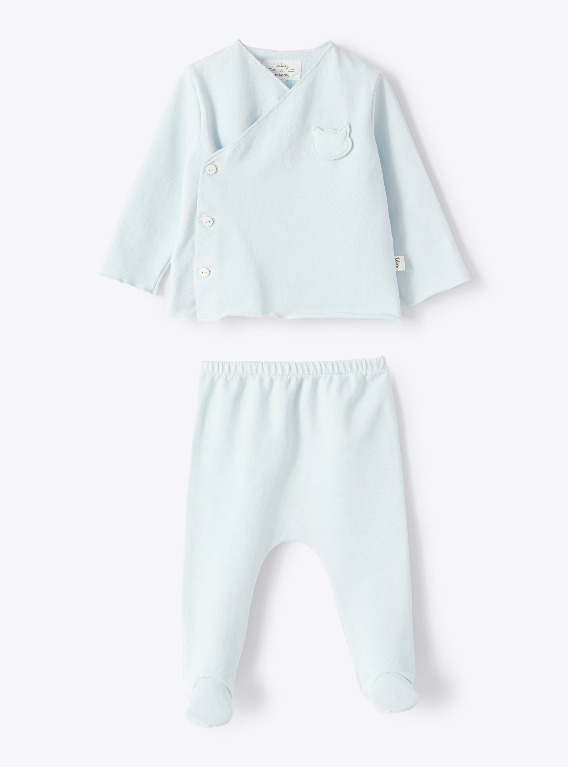 Two-piece set in aniseed-blue organic cotton fleece - Light blue | Il Gufo