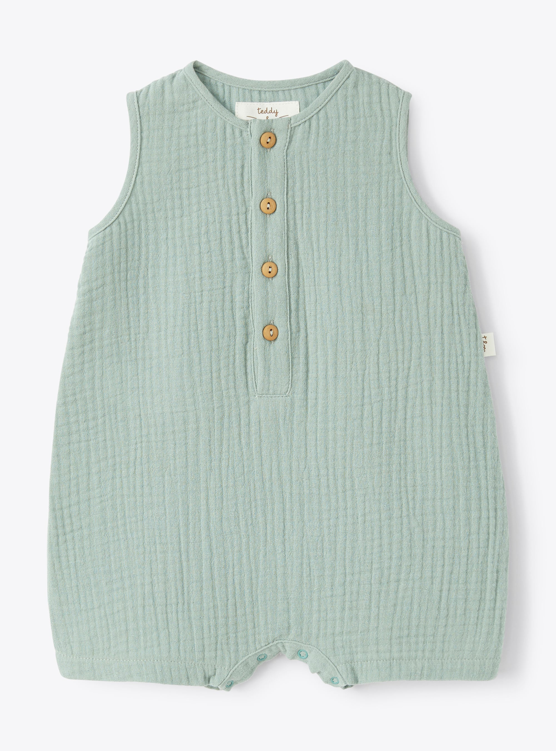 Playsuit in mint-green organic cotton gauze - Babygrows - Il Gufo