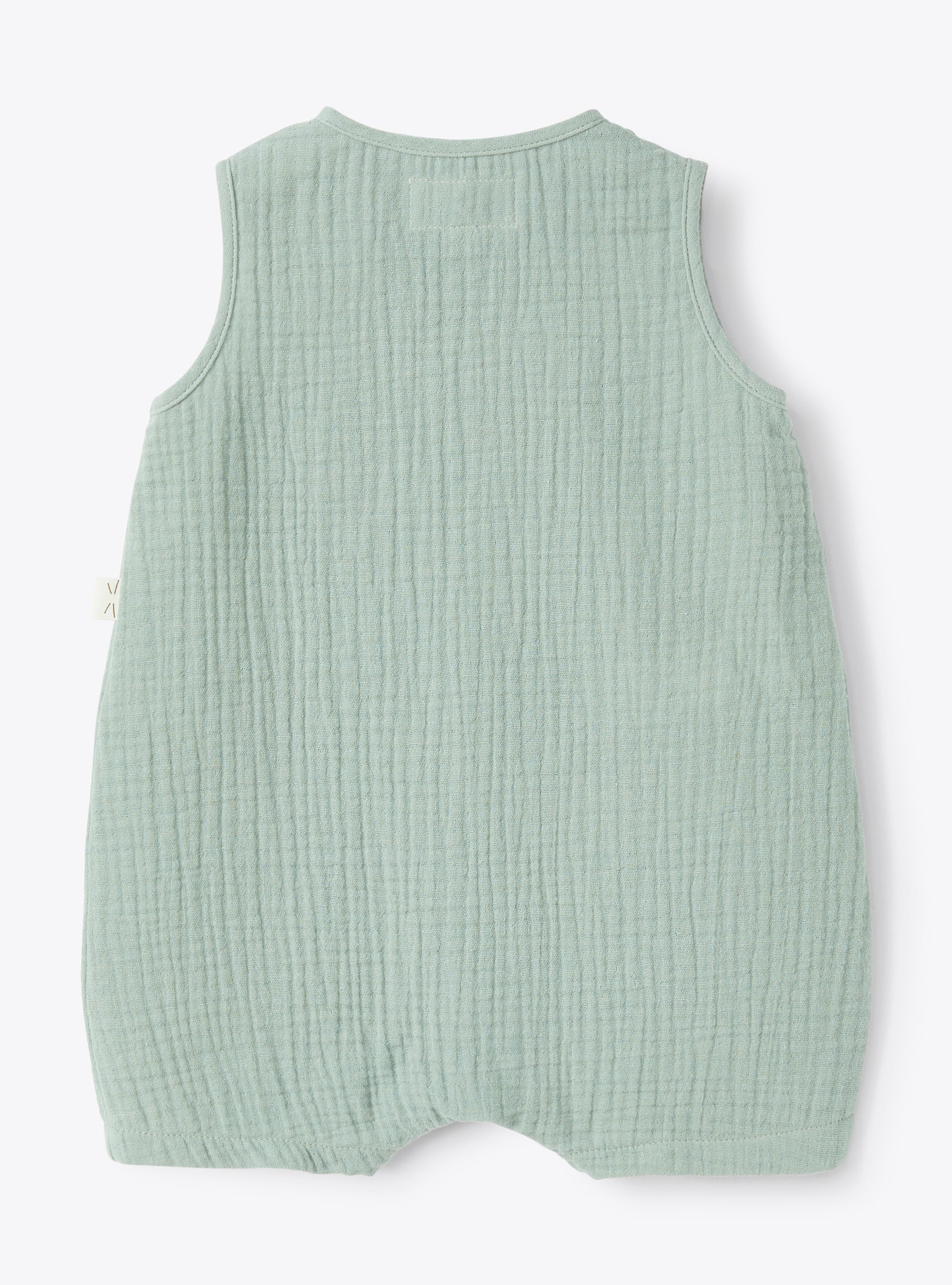 Playsuit in mint-green organic cotton gauze - Green | Il Gufo