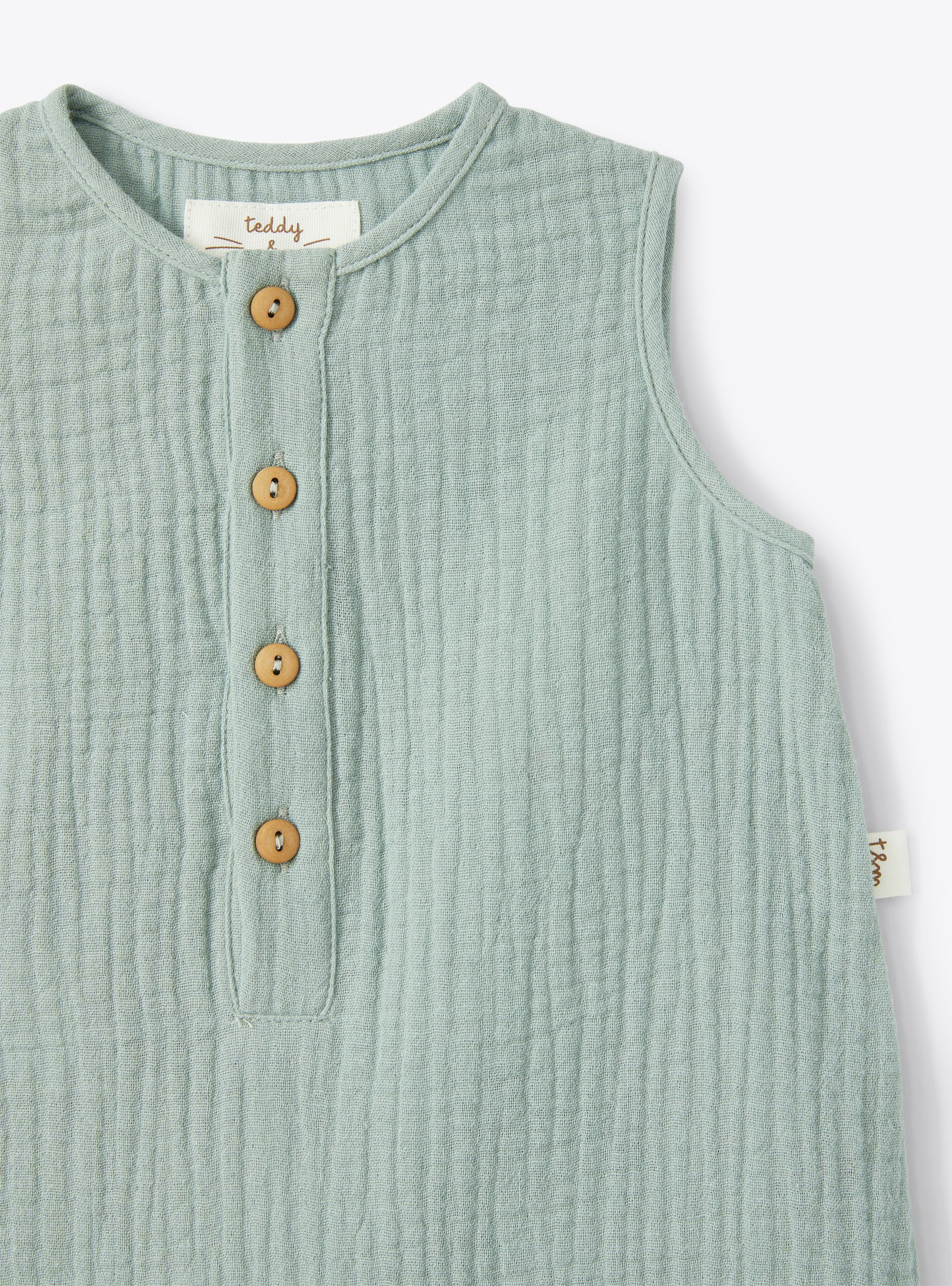 Playsuit in mint-green organic cotton gauze - Green | Il Gufo