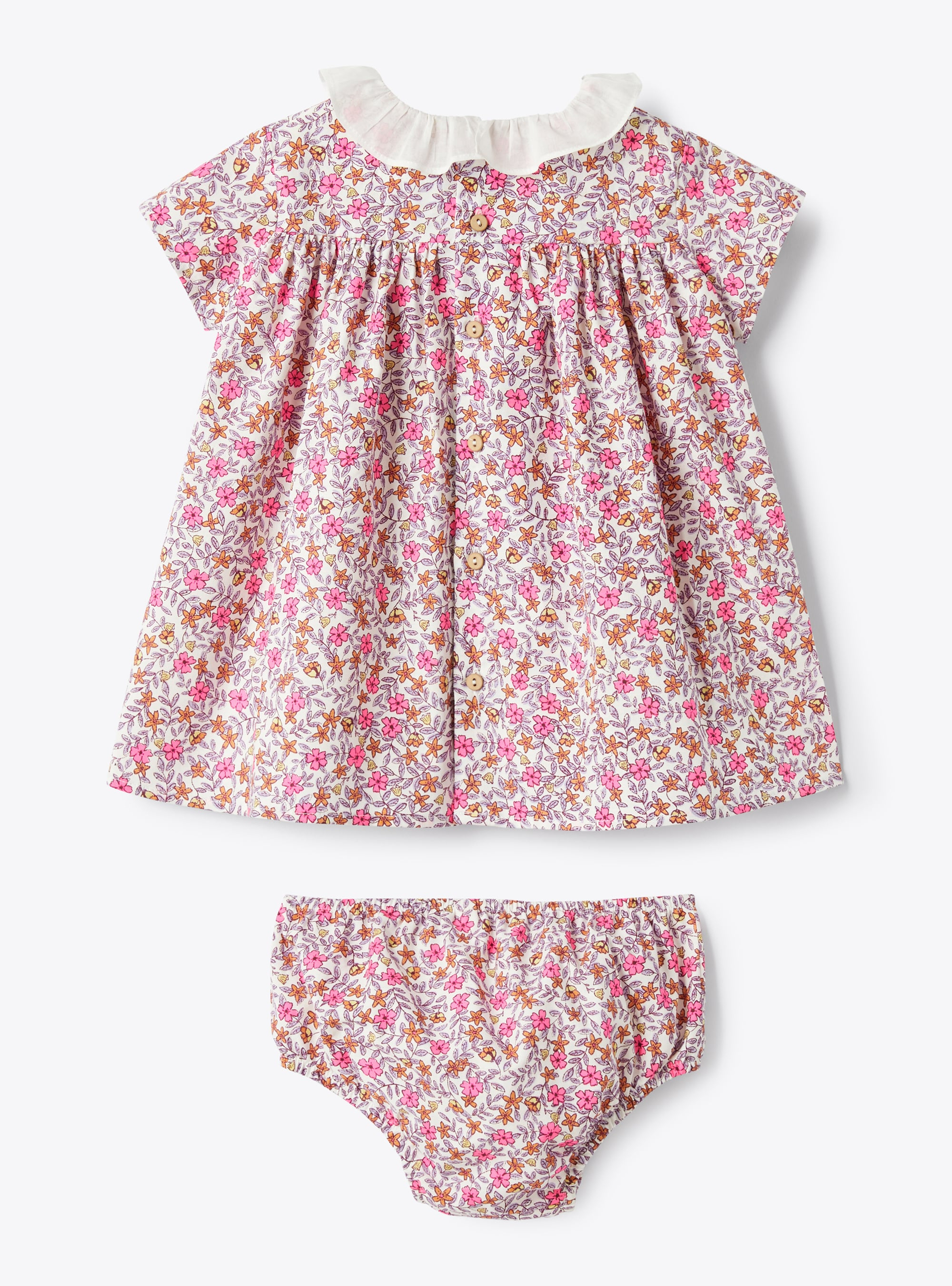 Abito in cotone organico stampa floreale - Fucsia | Il Gufo