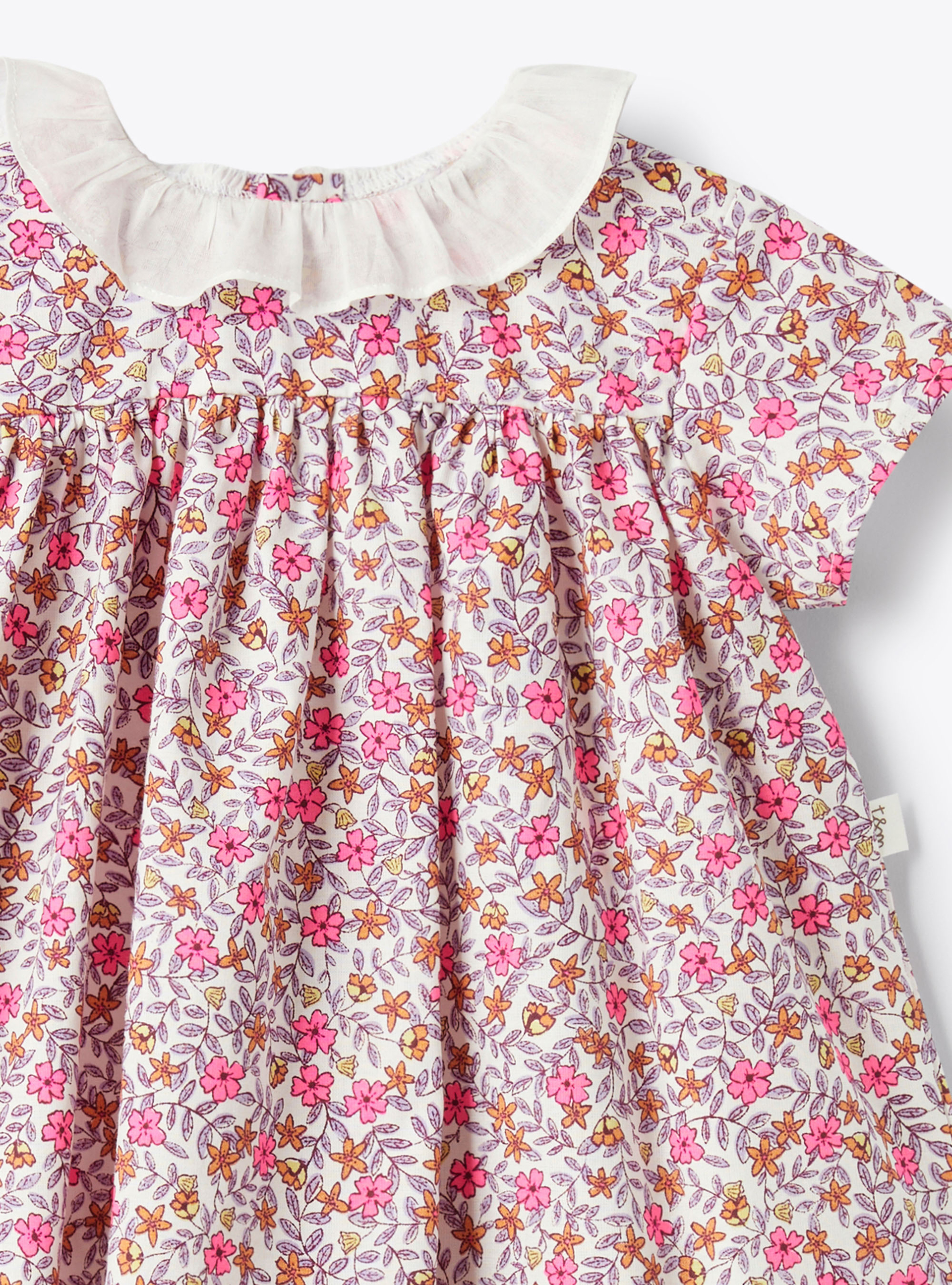 Abito in cotone organico stampa floreale - Fucsia | Il Gufo