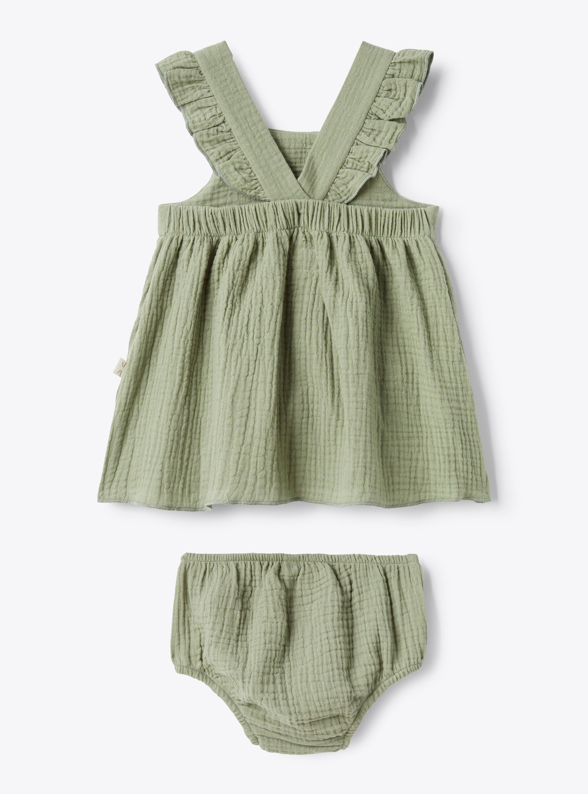 Dress with ruffles in organic gauze - Green | Il Gufo