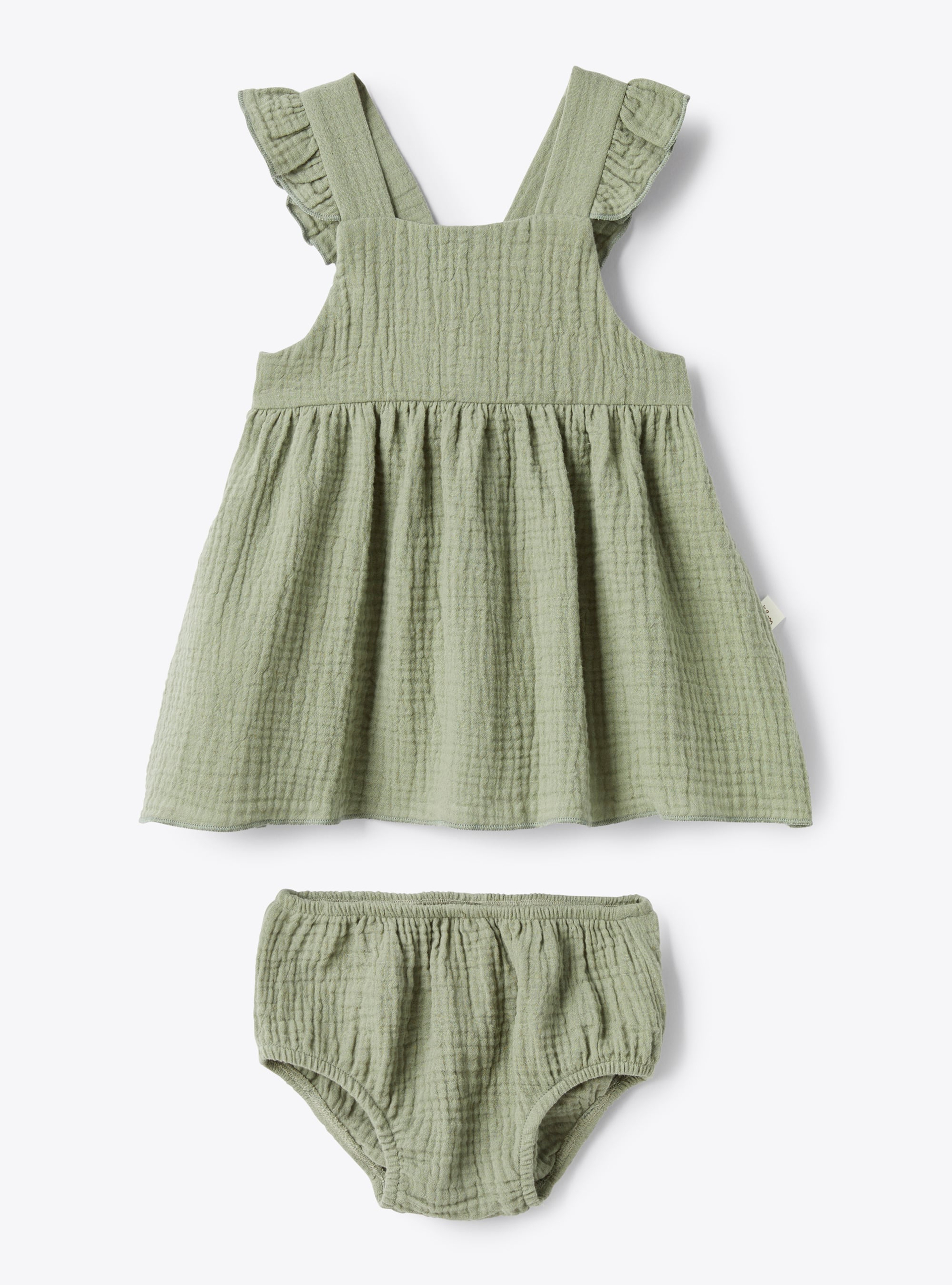 Dress with ruffles in organic gauze - Green | Il Gufo