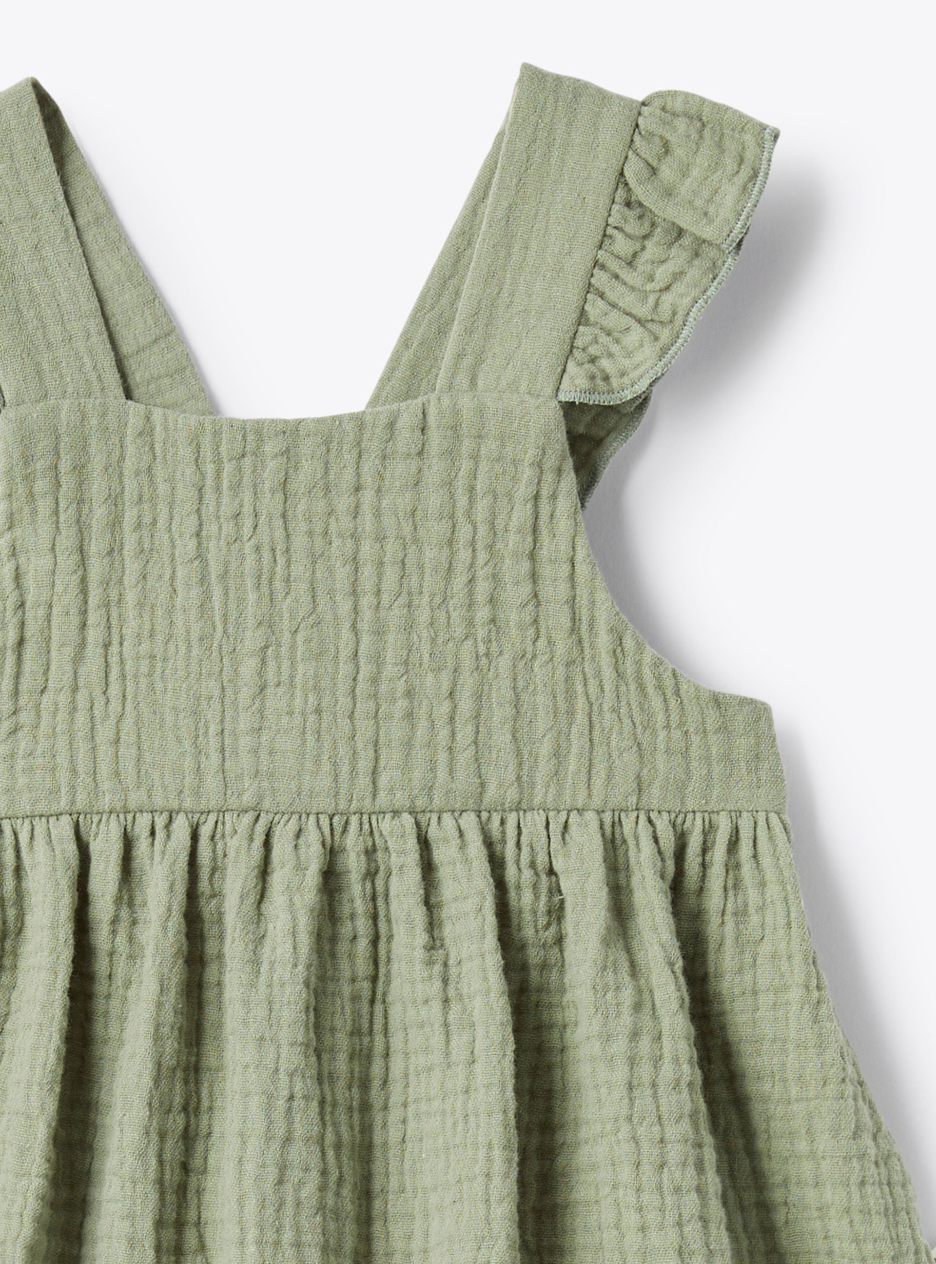 Dress with ruffles in organic gauze - Green | Il Gufo