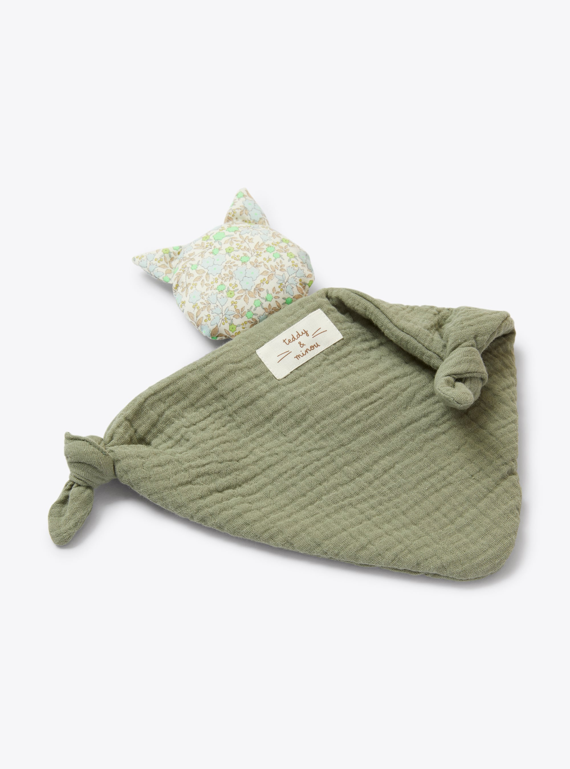 Organic gauze comforter with kitten design - Green | Il Gufo