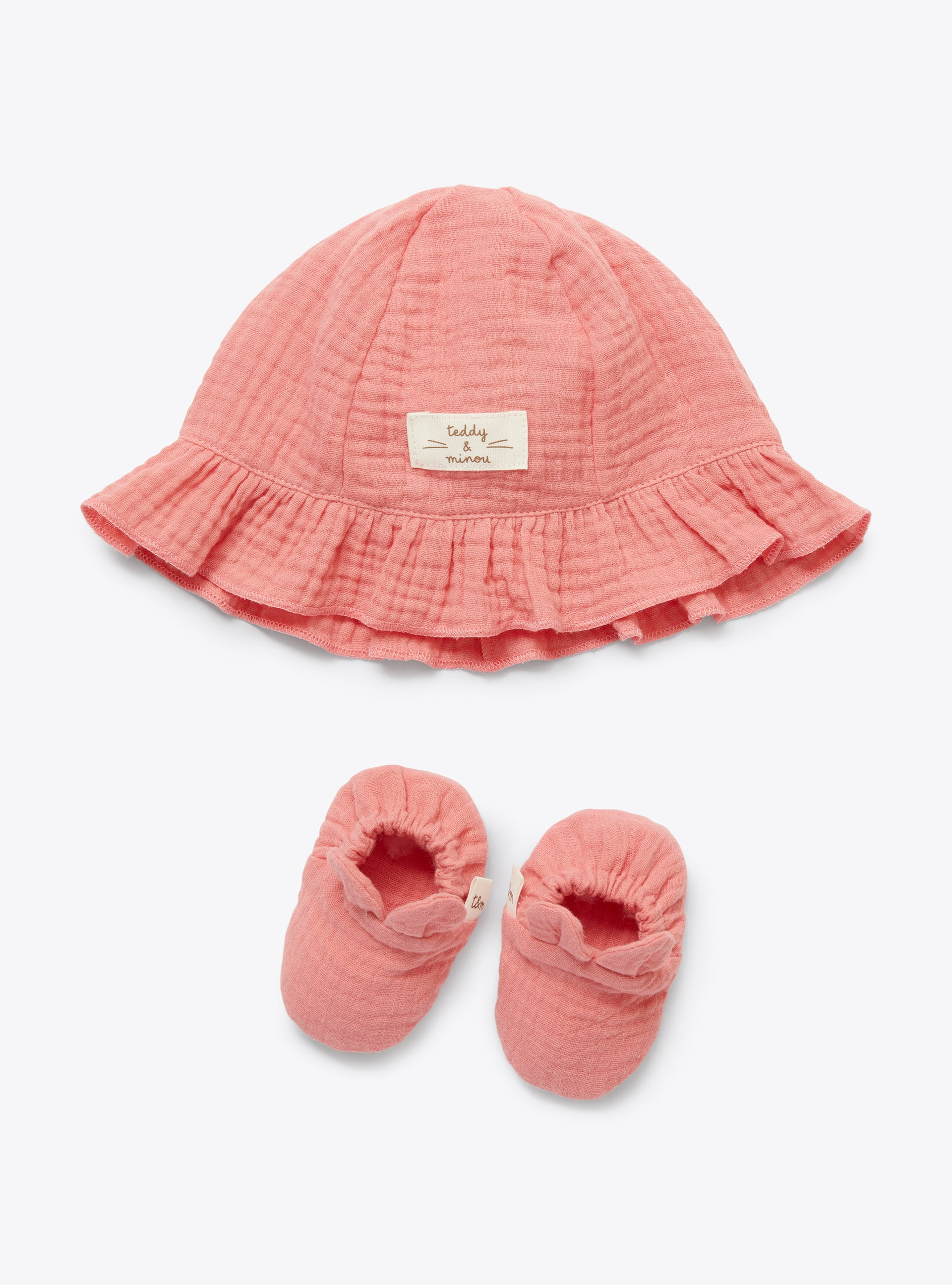 Set in organic gauze with hat and shoes - Accessories - Il Gufo
