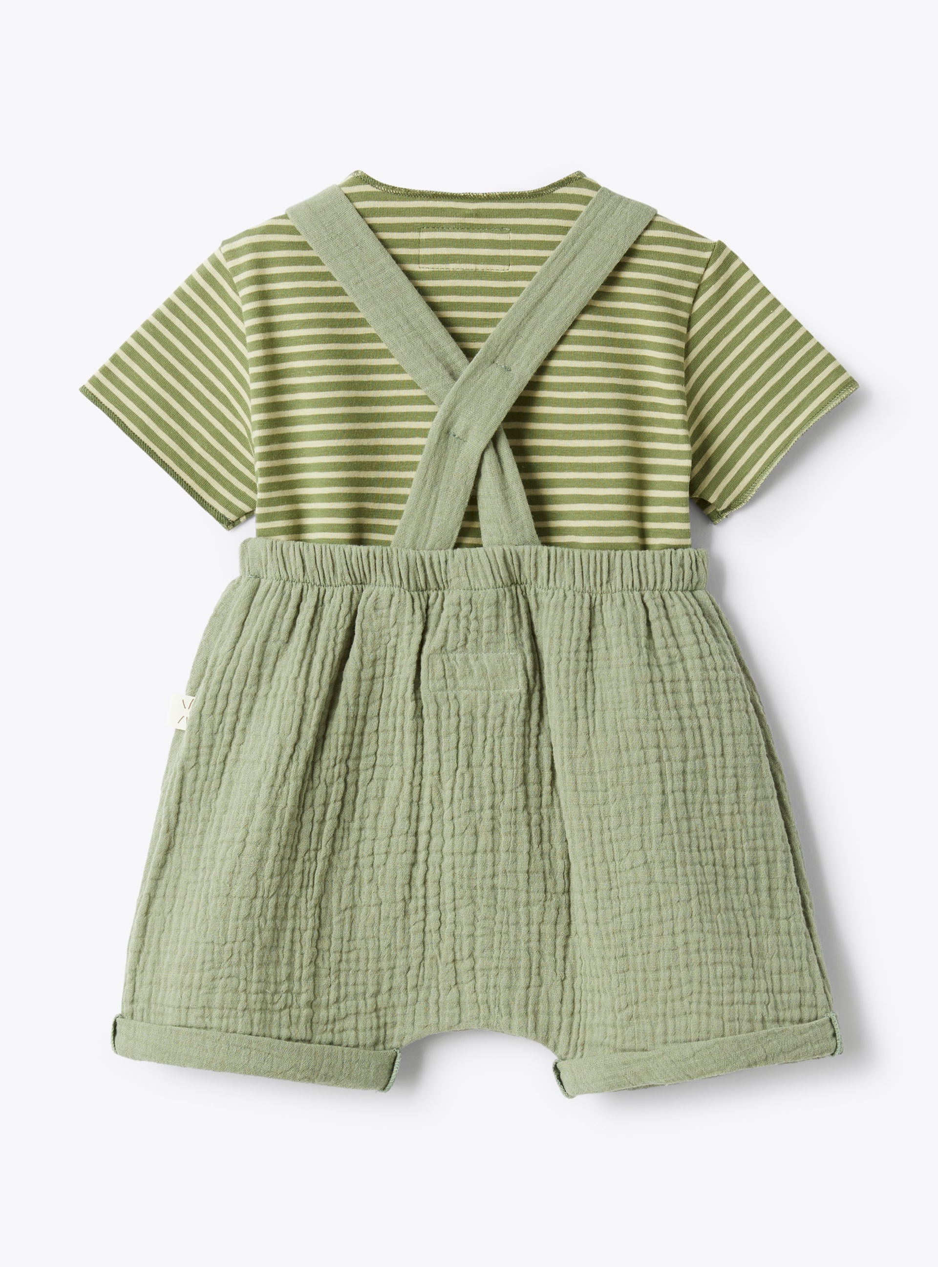 Striped jersey and gauze overall set - Green | Il Gufo