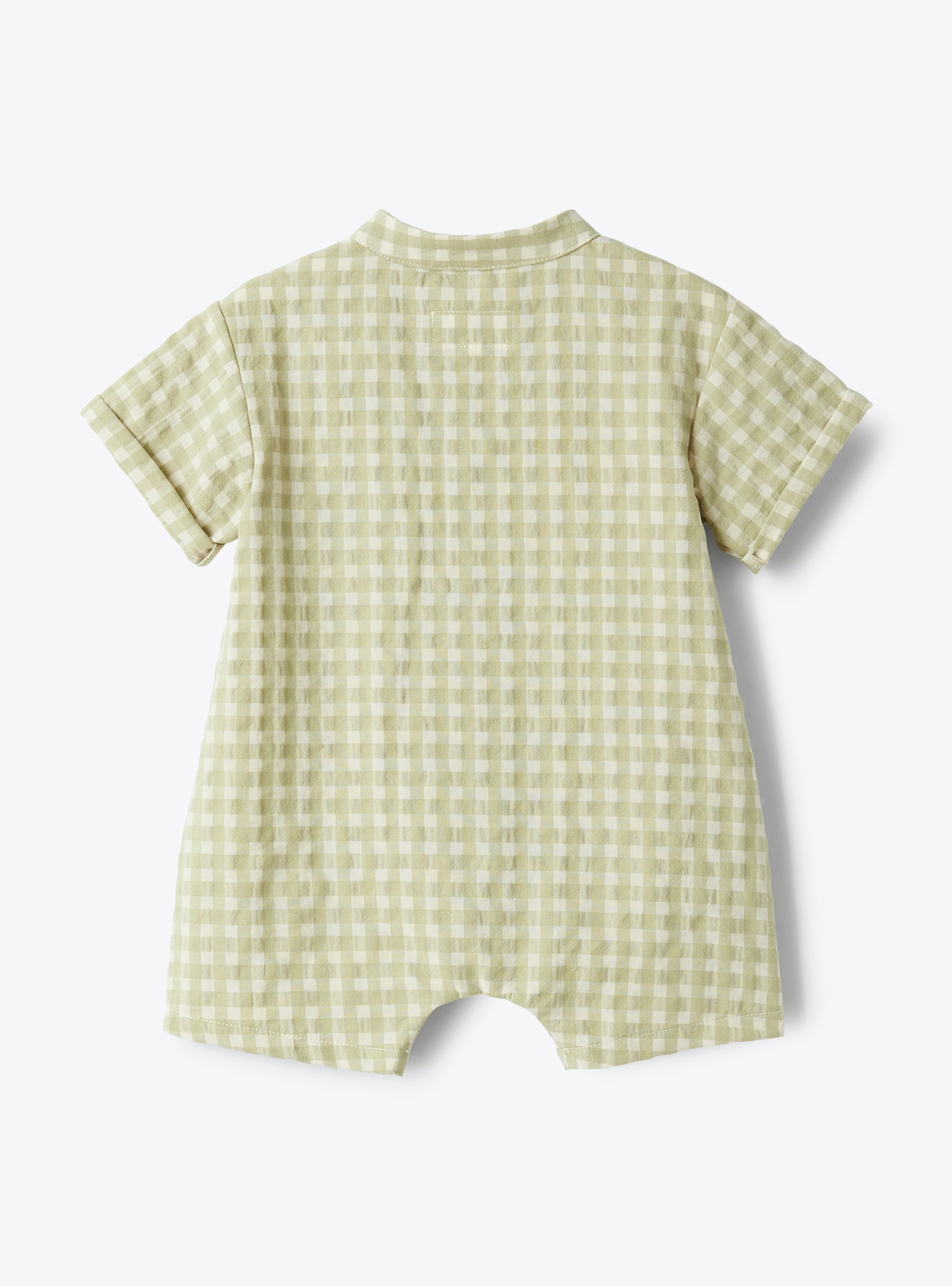 Checked cotton short romper - Green | Il Gufo