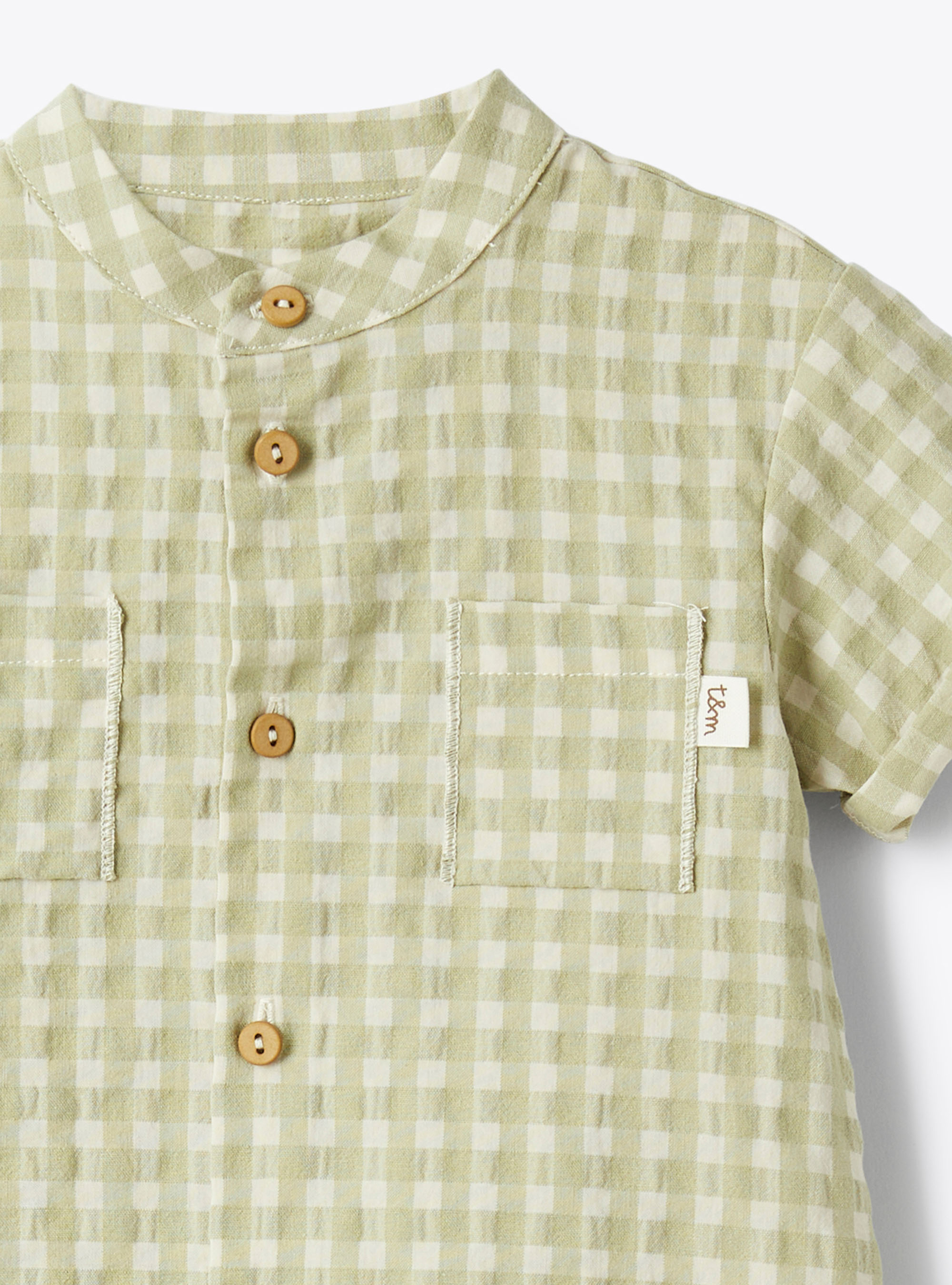 Checked cotton short romper - Green | Il Gufo