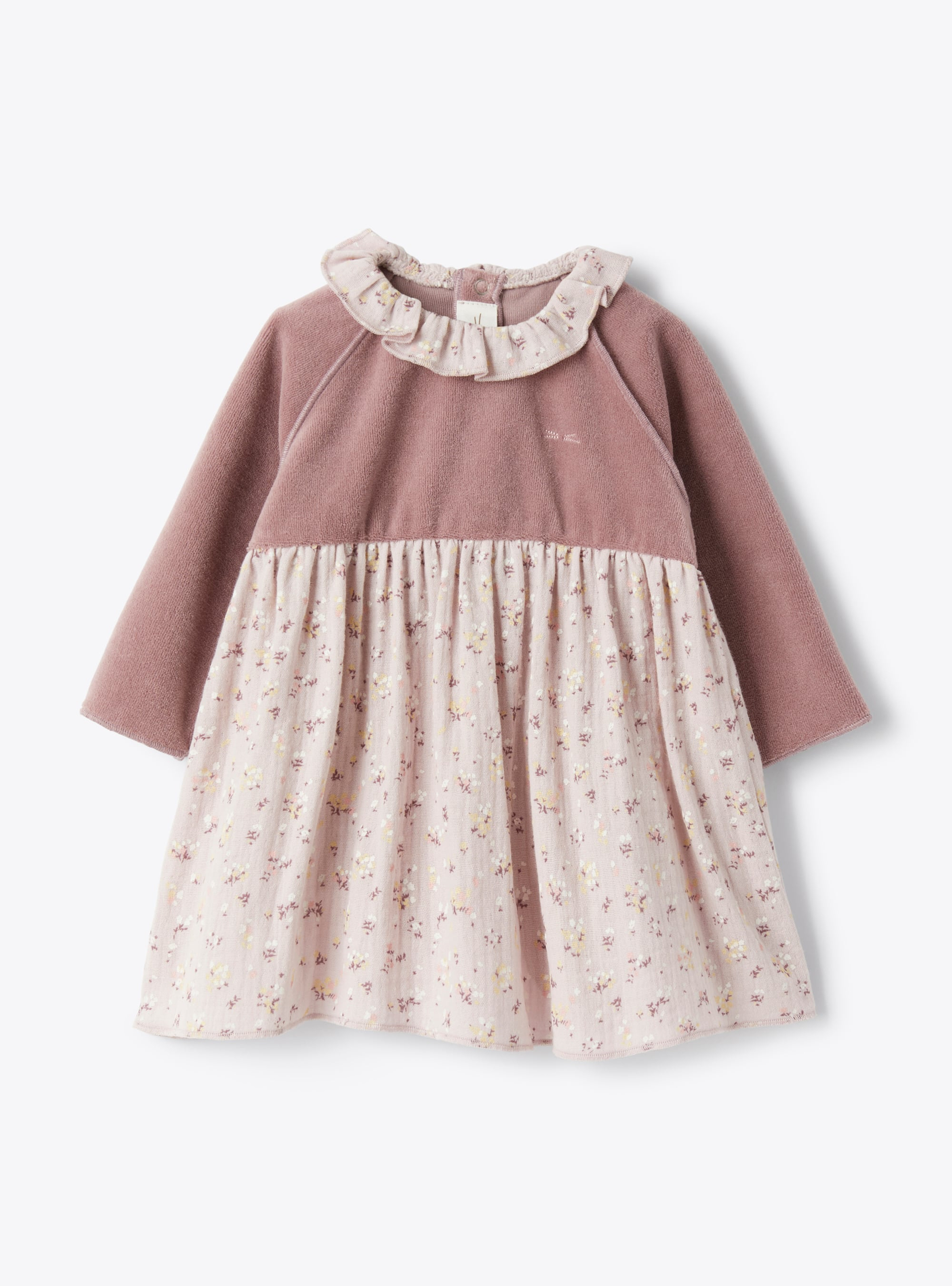 Chenille and organic gauze dress - Violet | Il Gufo