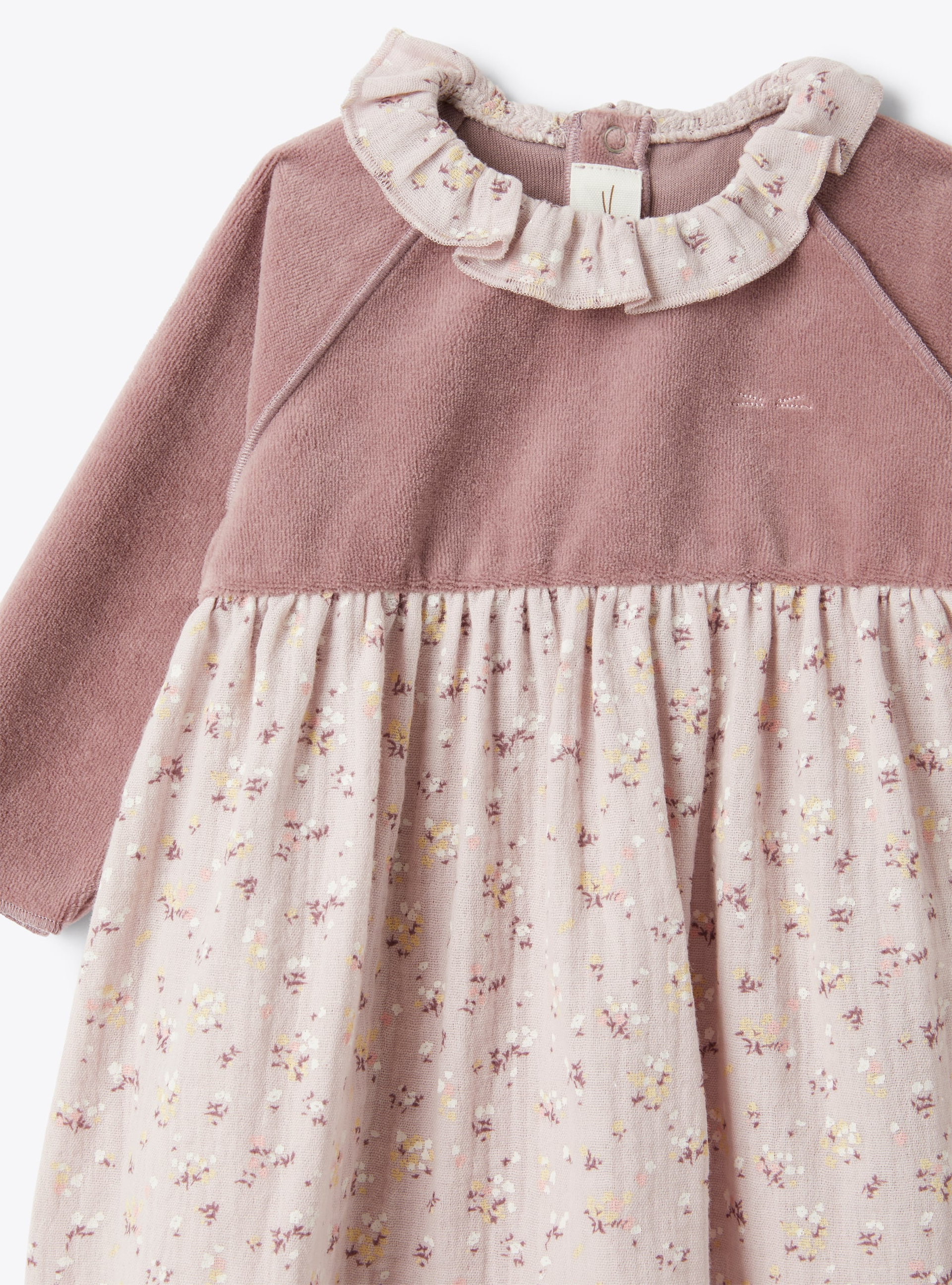Chenille and organic gauze dress - Violet | Il Gufo