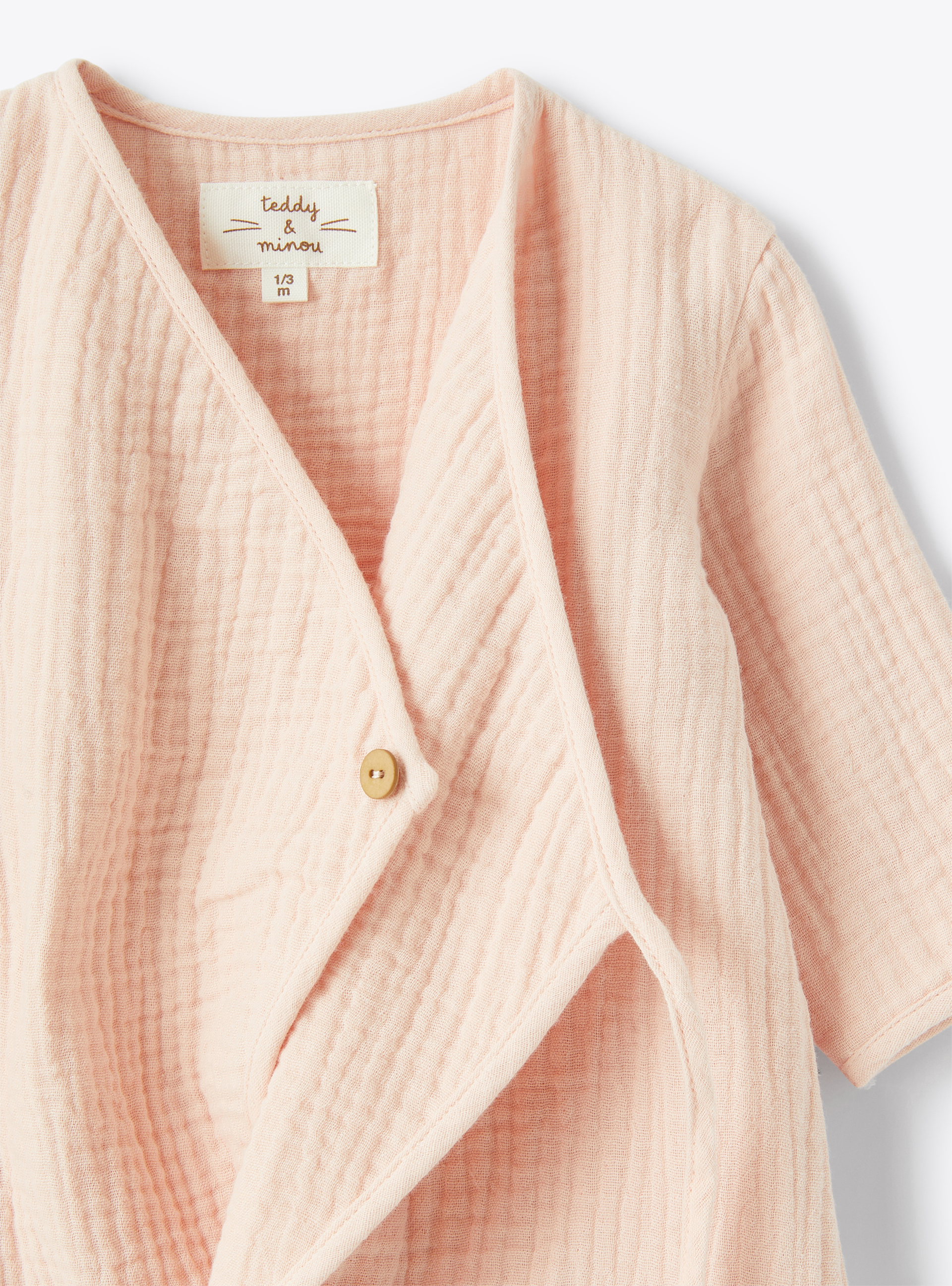 Kimono-style jumpsuit in organic gauze - Pink | Il Gufo