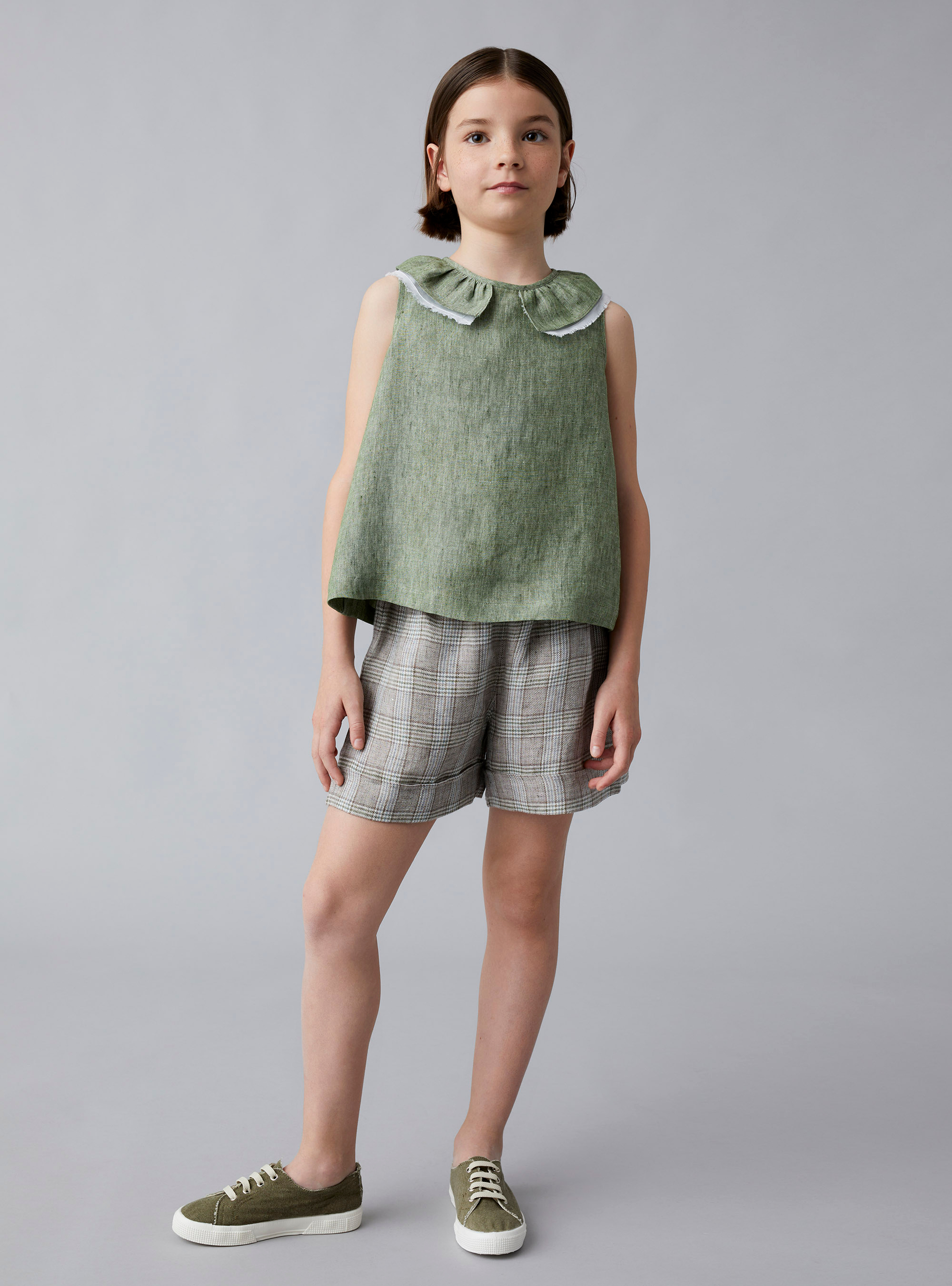 Top in sage-green mélange linen - Green | Il Gufo
