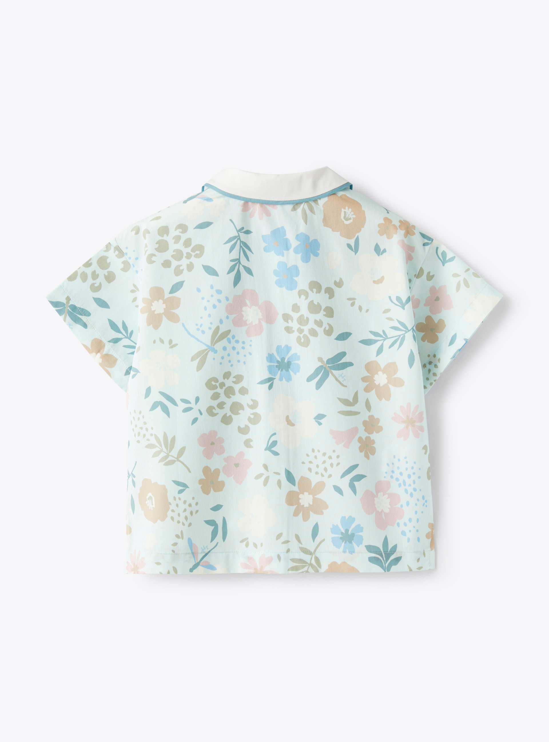 Cotton shirt with sea-green-dragonfly print - Brown | Il Gufo