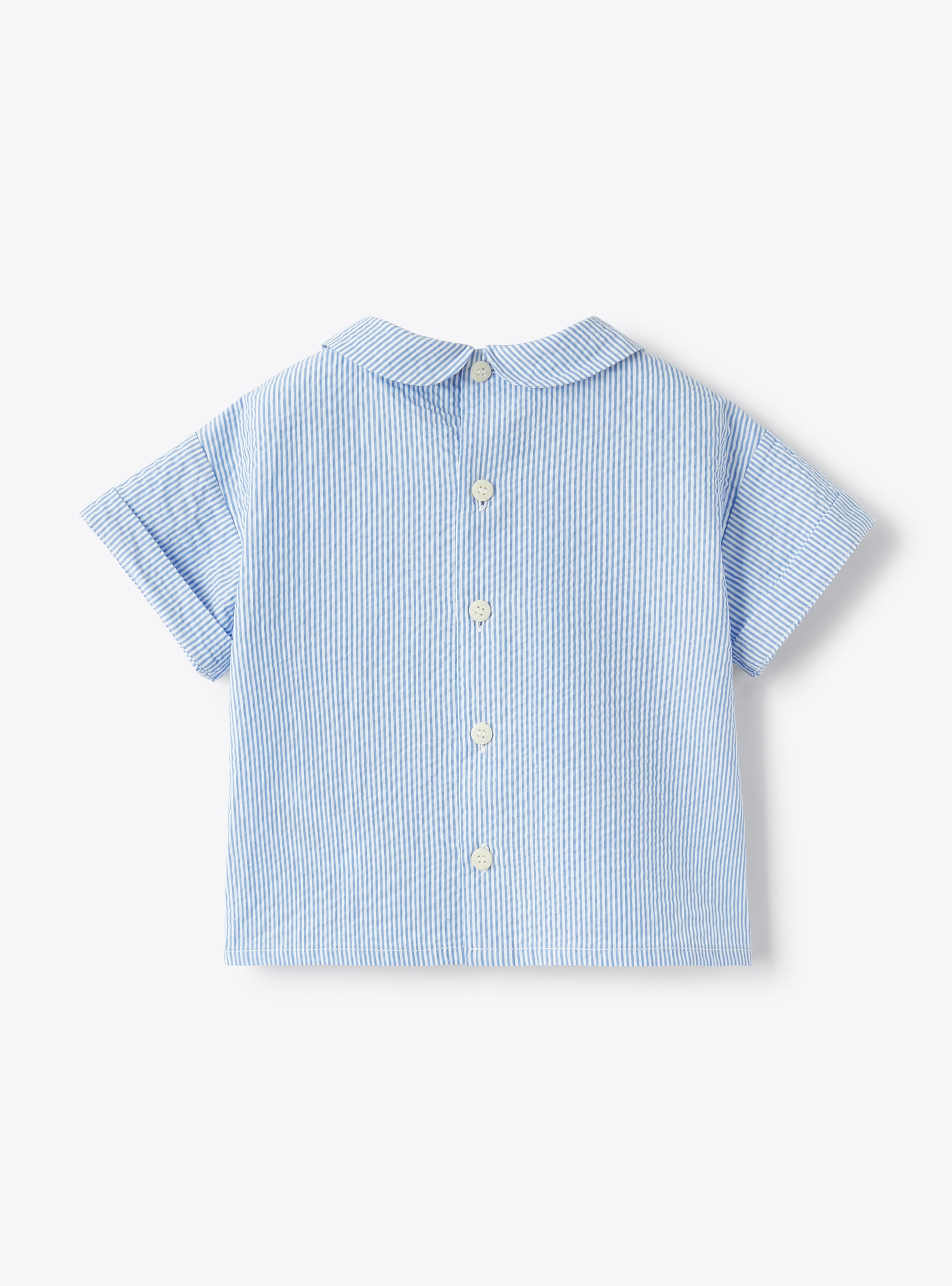 Seersucker shirt with embroidered floral details - Brown | Il Gufo