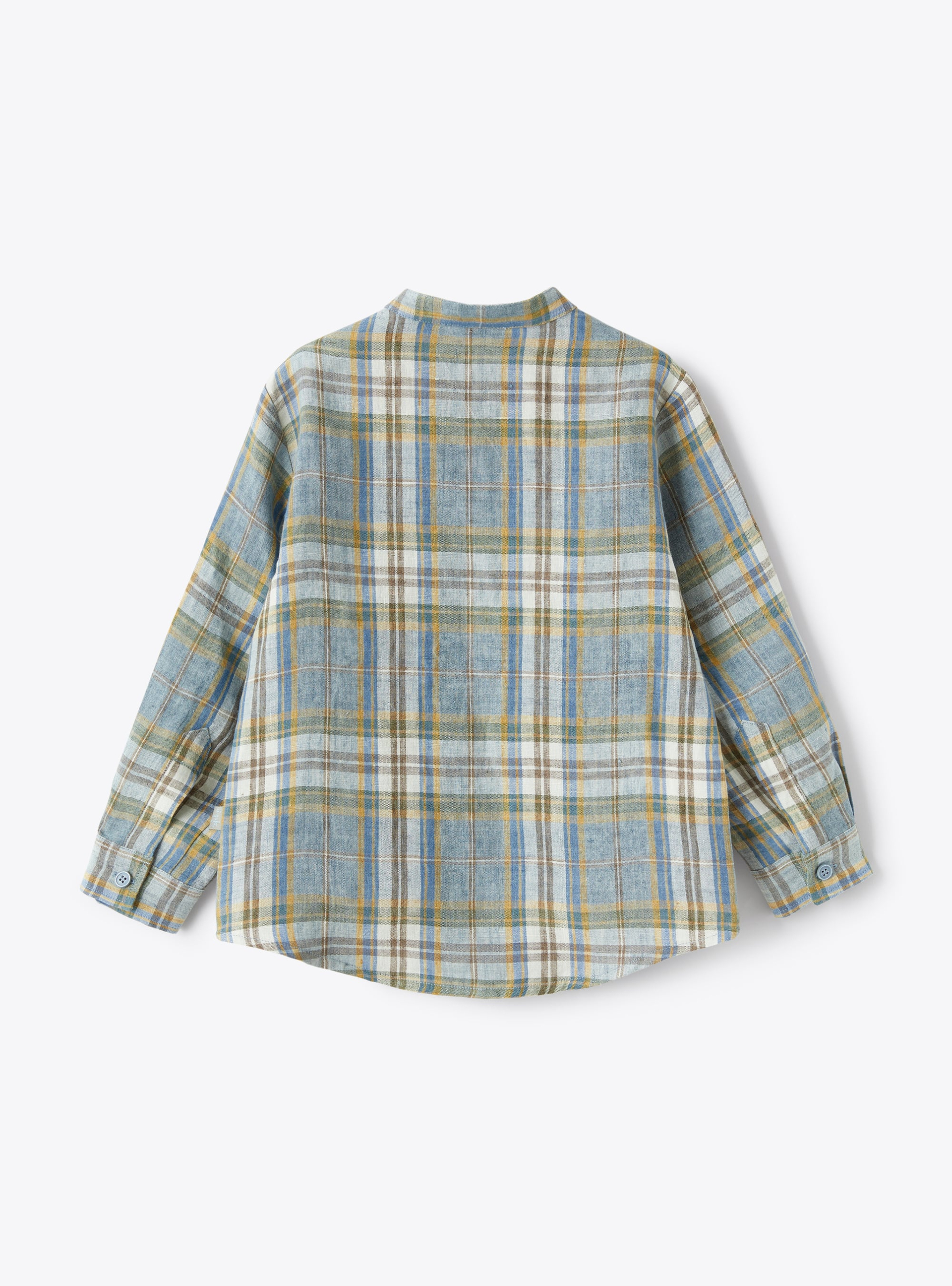 Mandarin-collar shirt in madras-patterned linen  - Beige | Il Gufo
