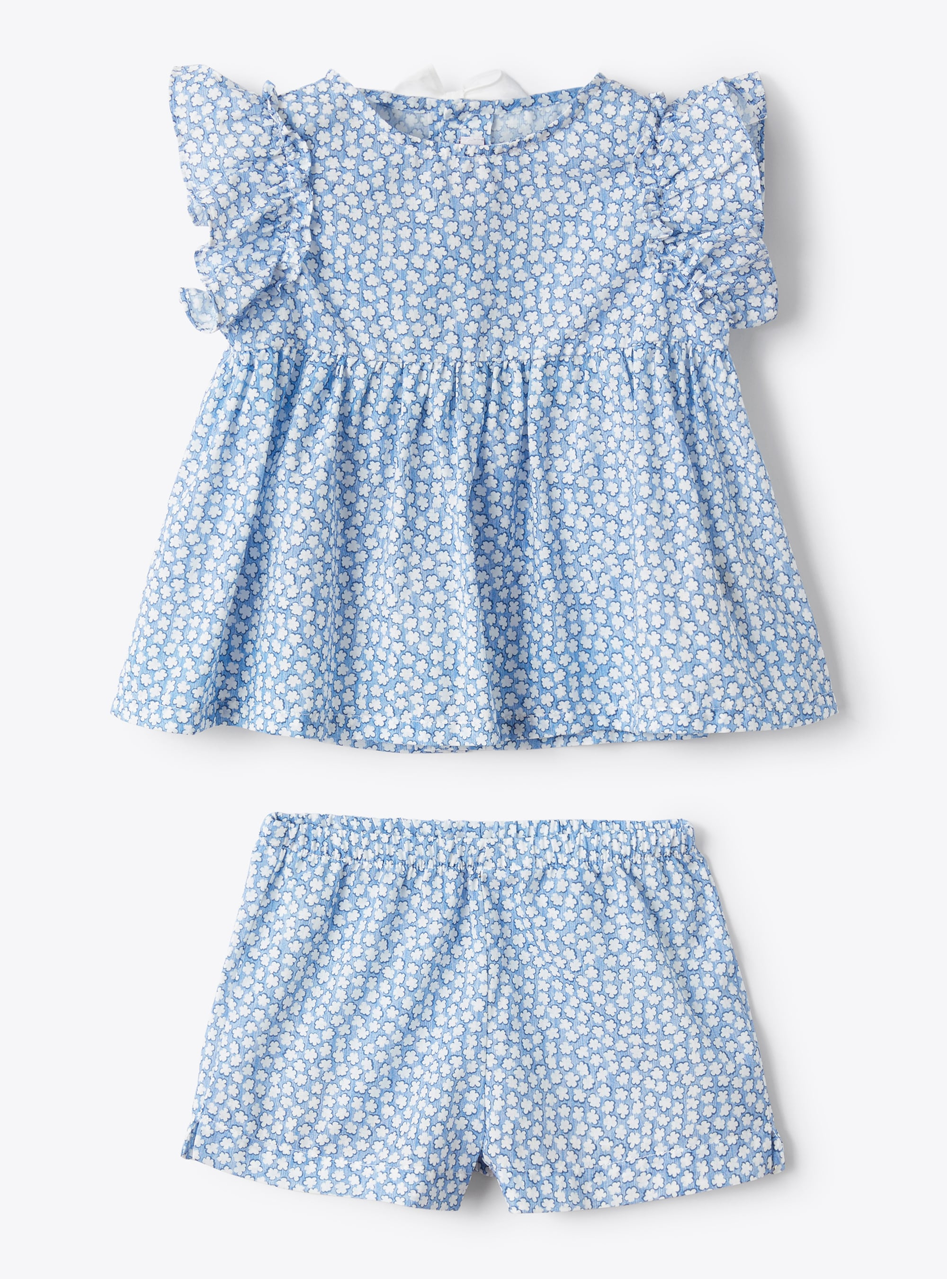 Two-piece set for baby girls with a floral print - Blue | Il Gufo