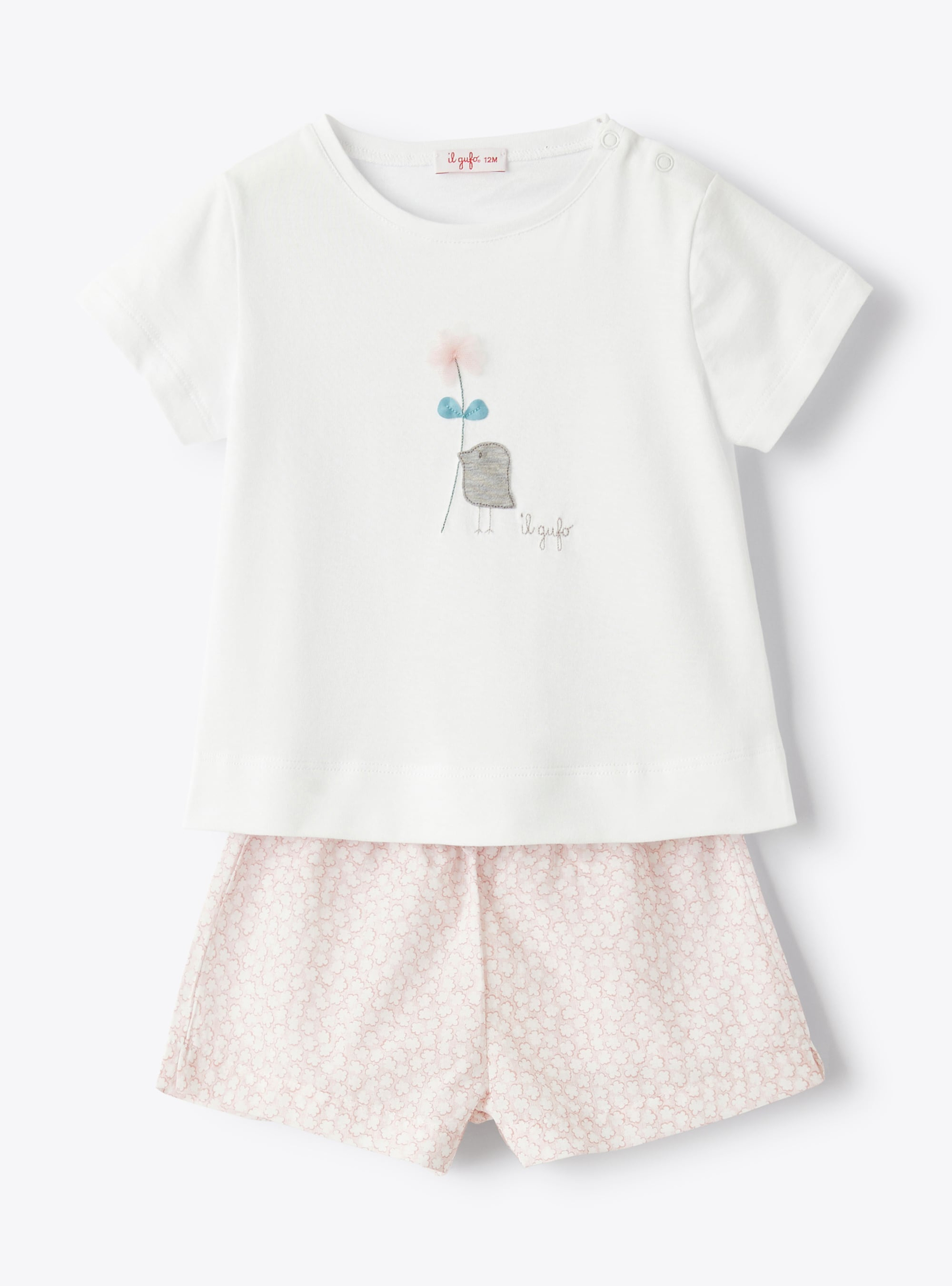 Two-piece set for baby girls with micro-floral-patterned shorts - Two-piece sets - Il Gufo