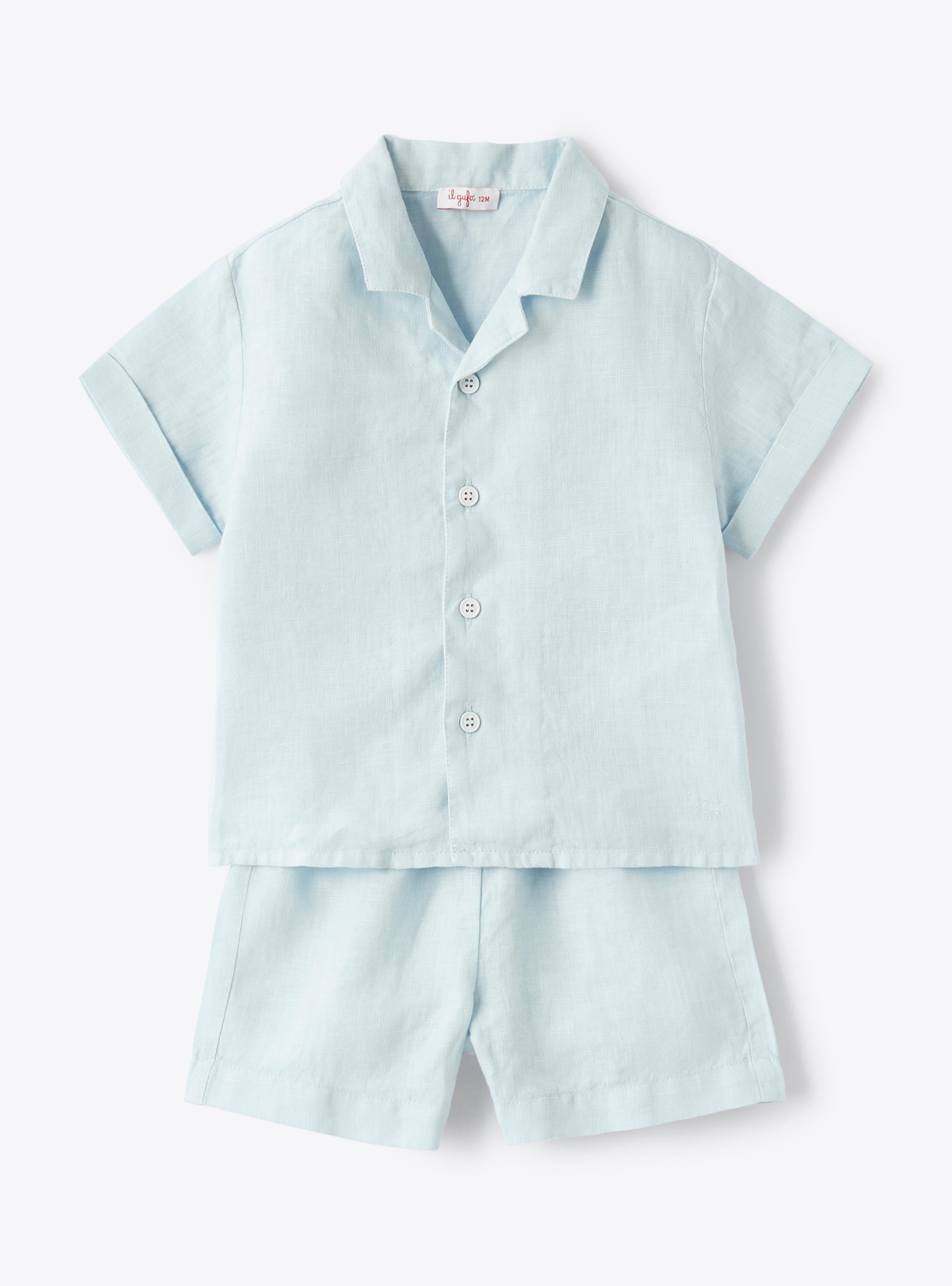 Two-piece set for baby boys in cornflower-blue linen - Two-piece sets - Il Gufo