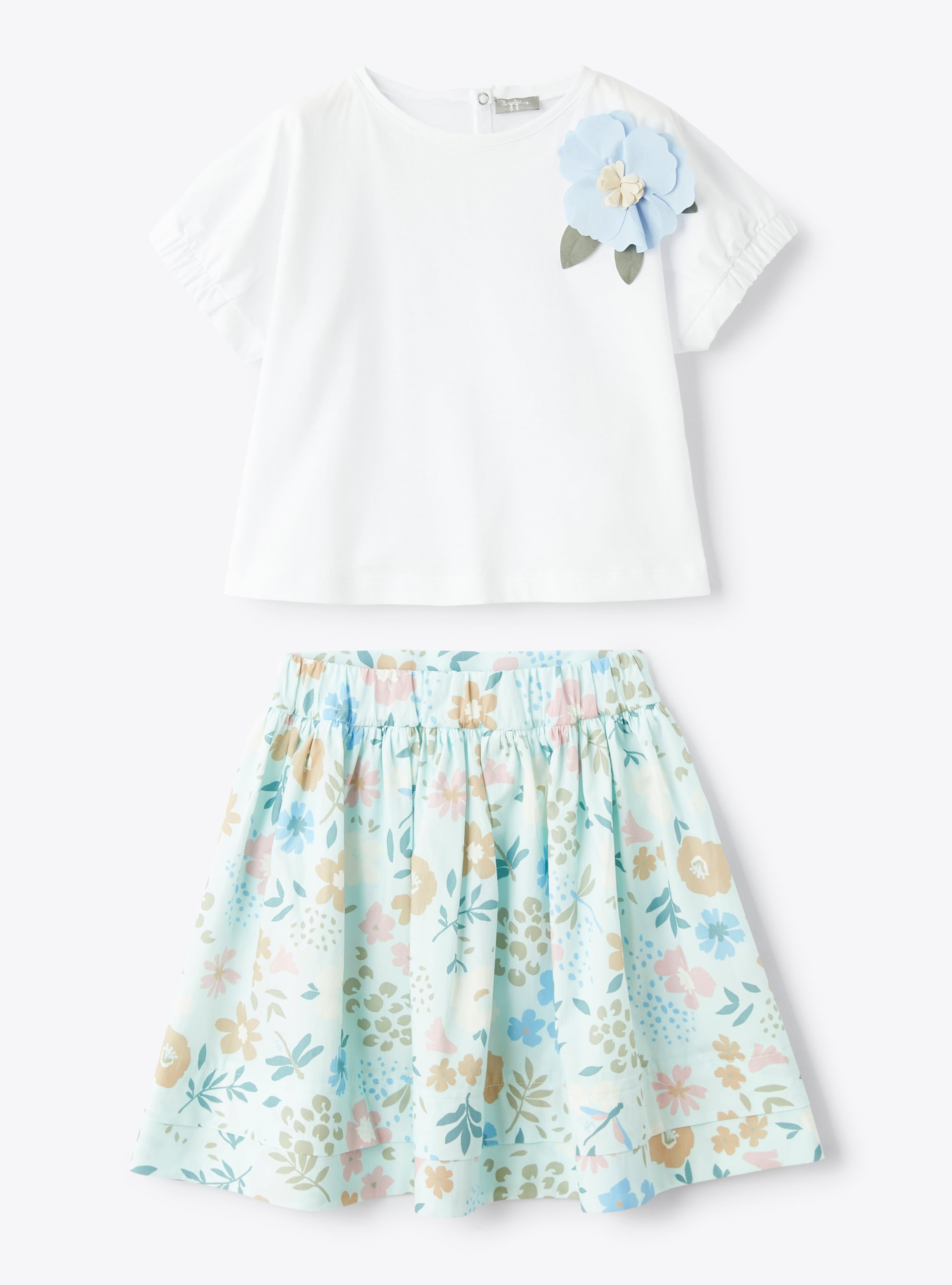 Two-piece set with a skirt in an exclusive print - Light blue | Il Gufo