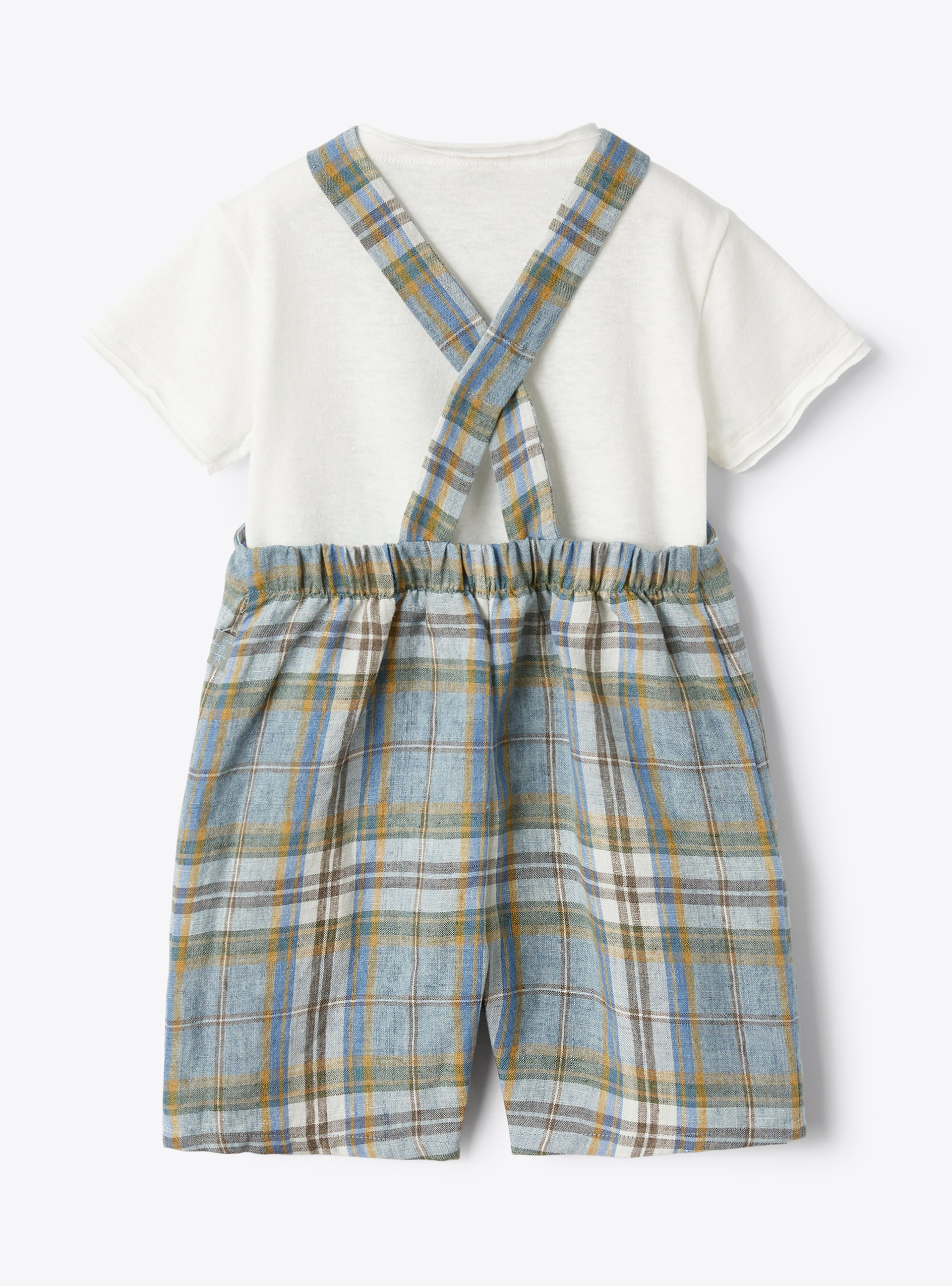 Two-piece set for baby boys with linen dungarees - Beige | Il Gufo