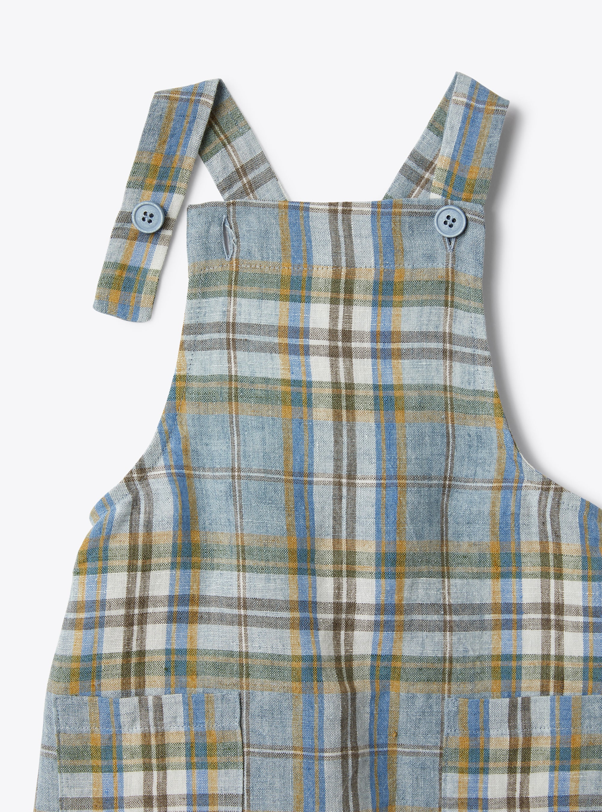Two-piece set for baby boys with linen dungarees - Beige | Il Gufo