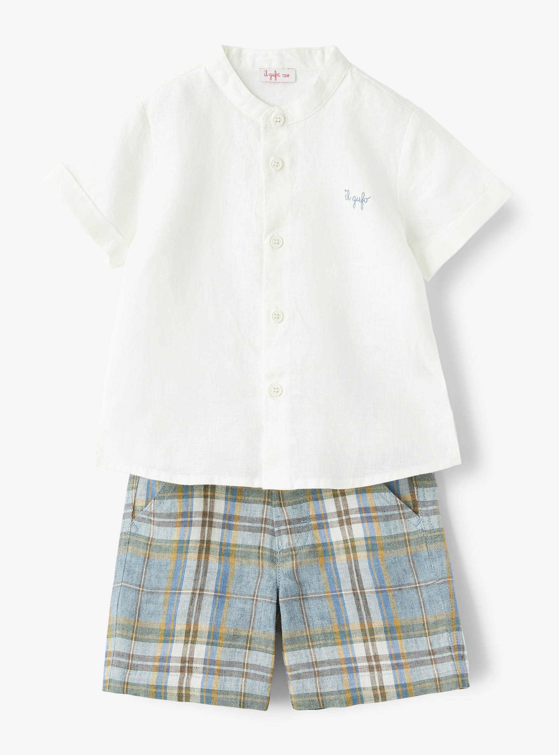 Two-piece set for baby boys with Madras-patterned trousers - Two-piece sets - Il Gufo