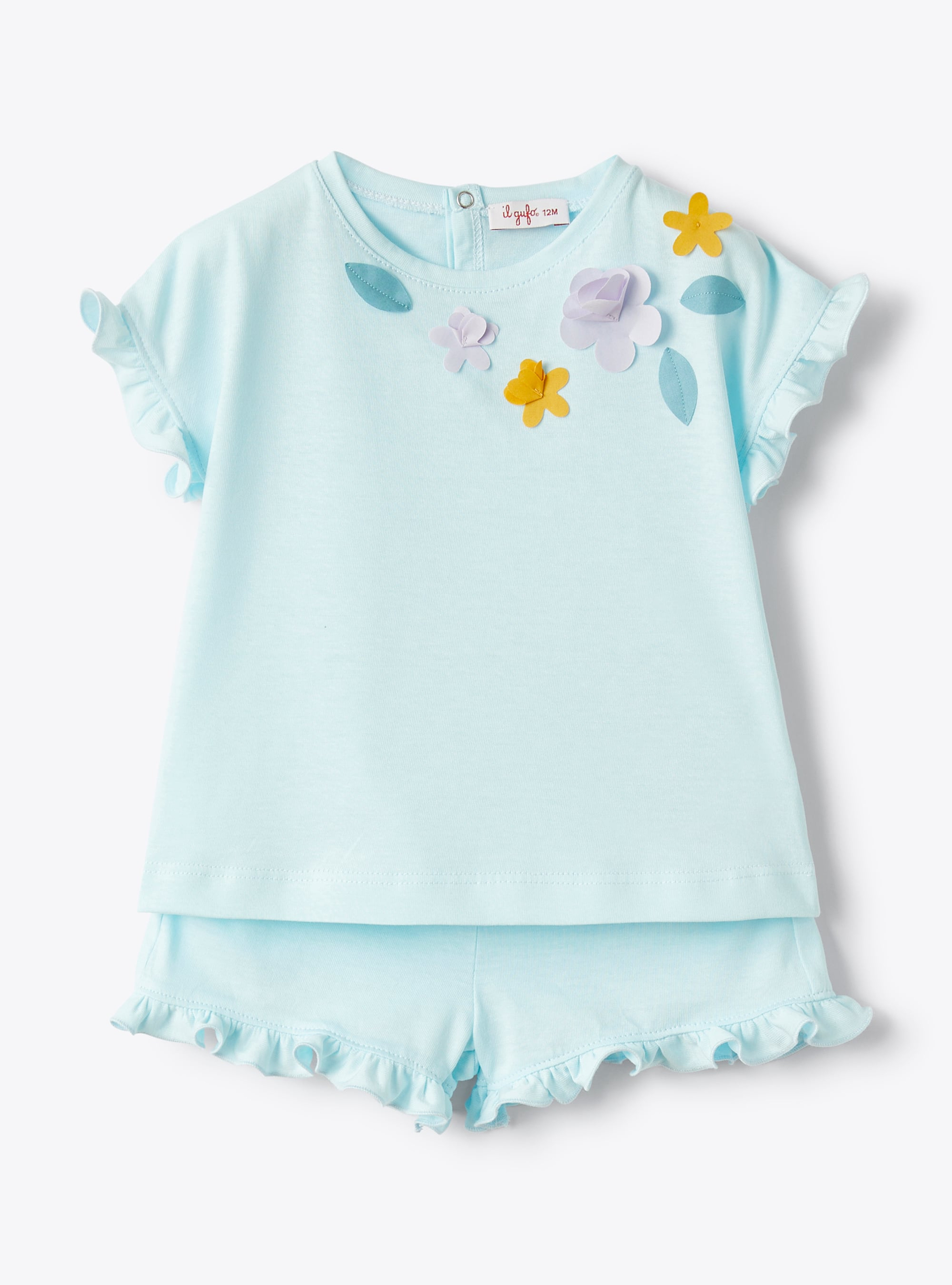 Two-piece set for baby girls in jersey with appliquéd flowers - Two-piece sets - Il Gufo
