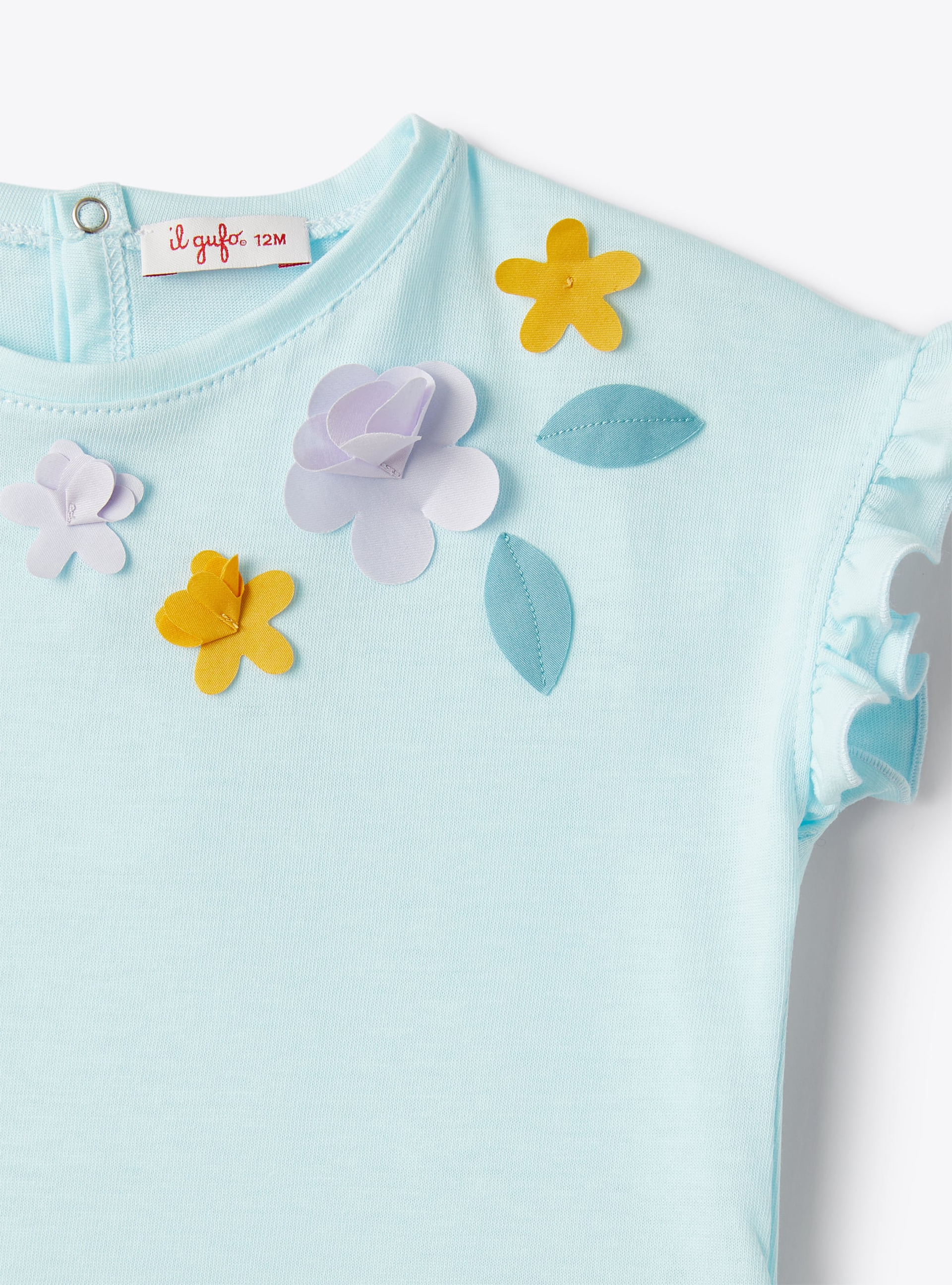 Two-piece set for baby girls in jersey with appliquéd flowers - Fuchsia | Il Gufo