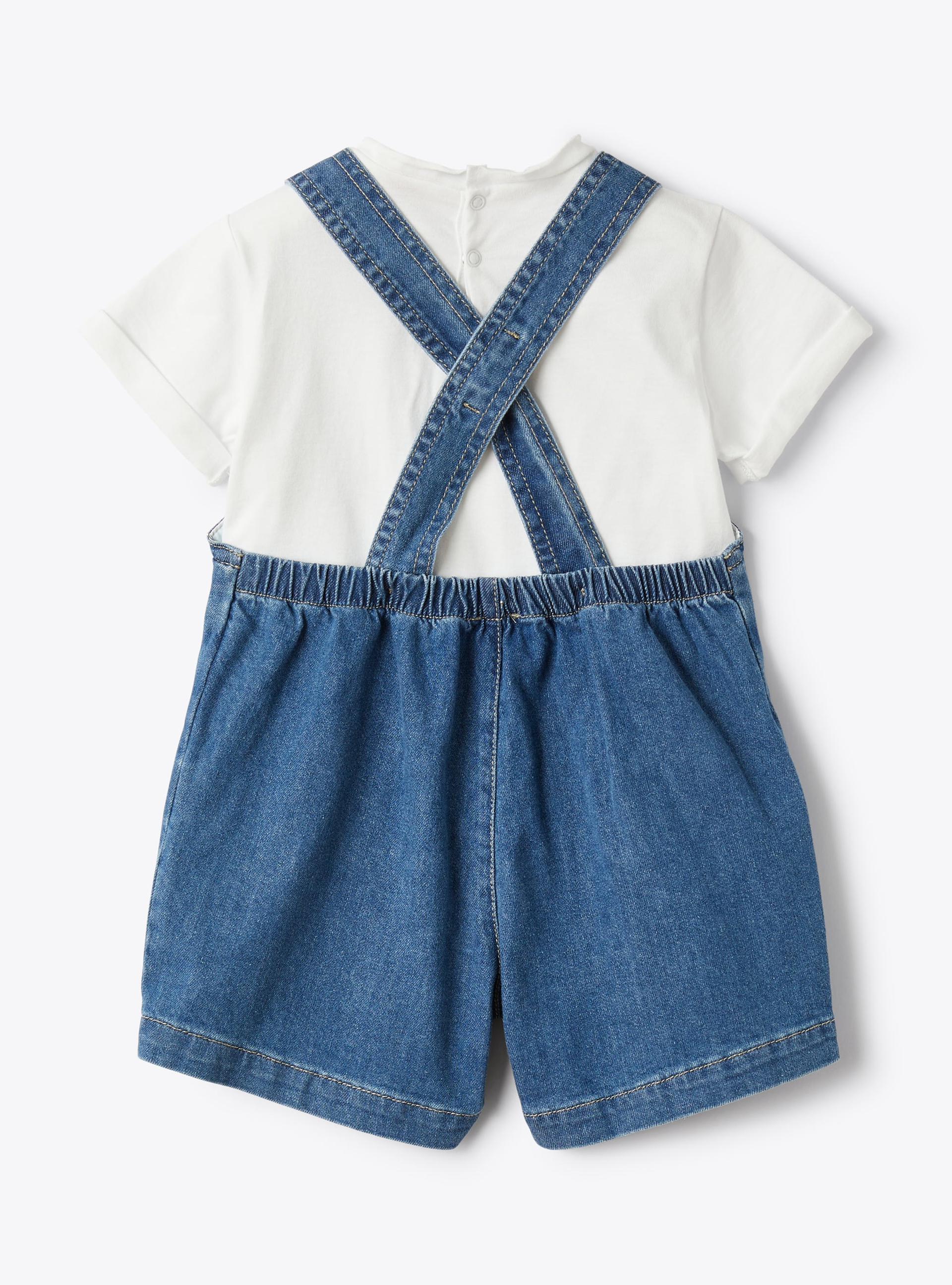 Completo due pezzi con salopette in denim stretch - Blu | Il Gufo