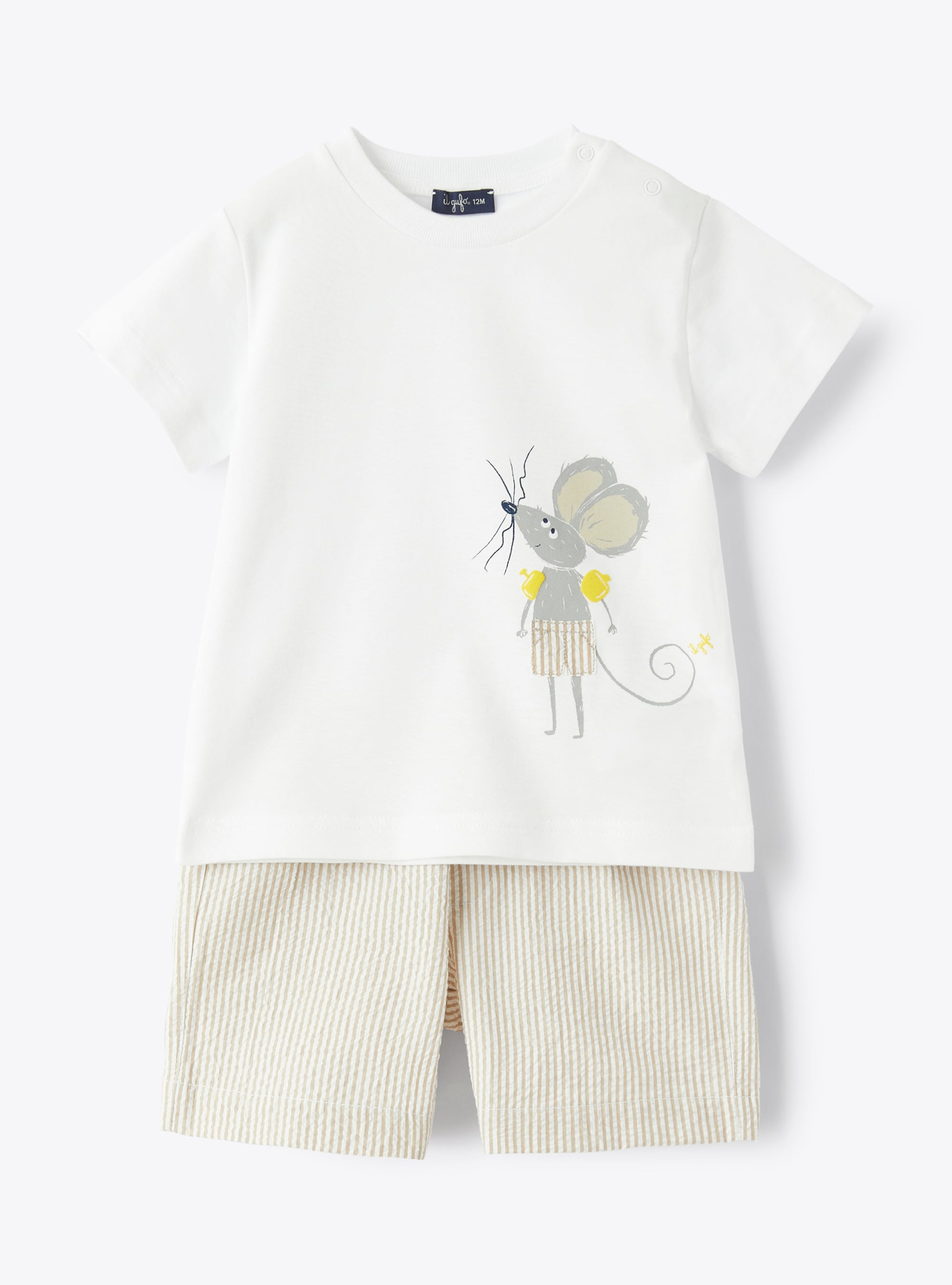 Two-piece set in seersucker - Beige | Il Gufo