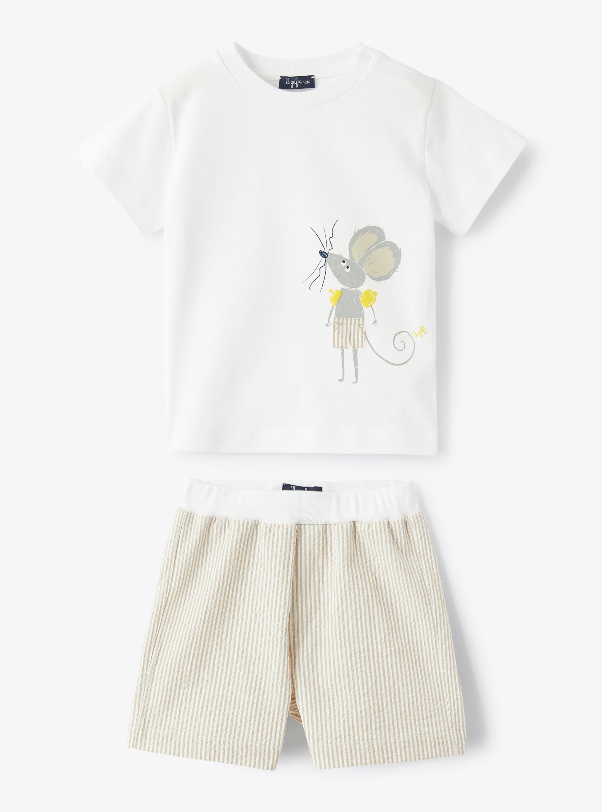Two-piece set in seersucker - Beige | Il Gufo