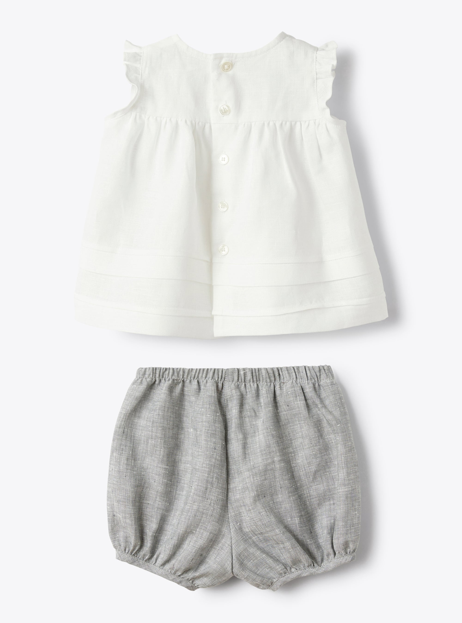 Two-piece set in linen for baby girls - White | Il Gufo