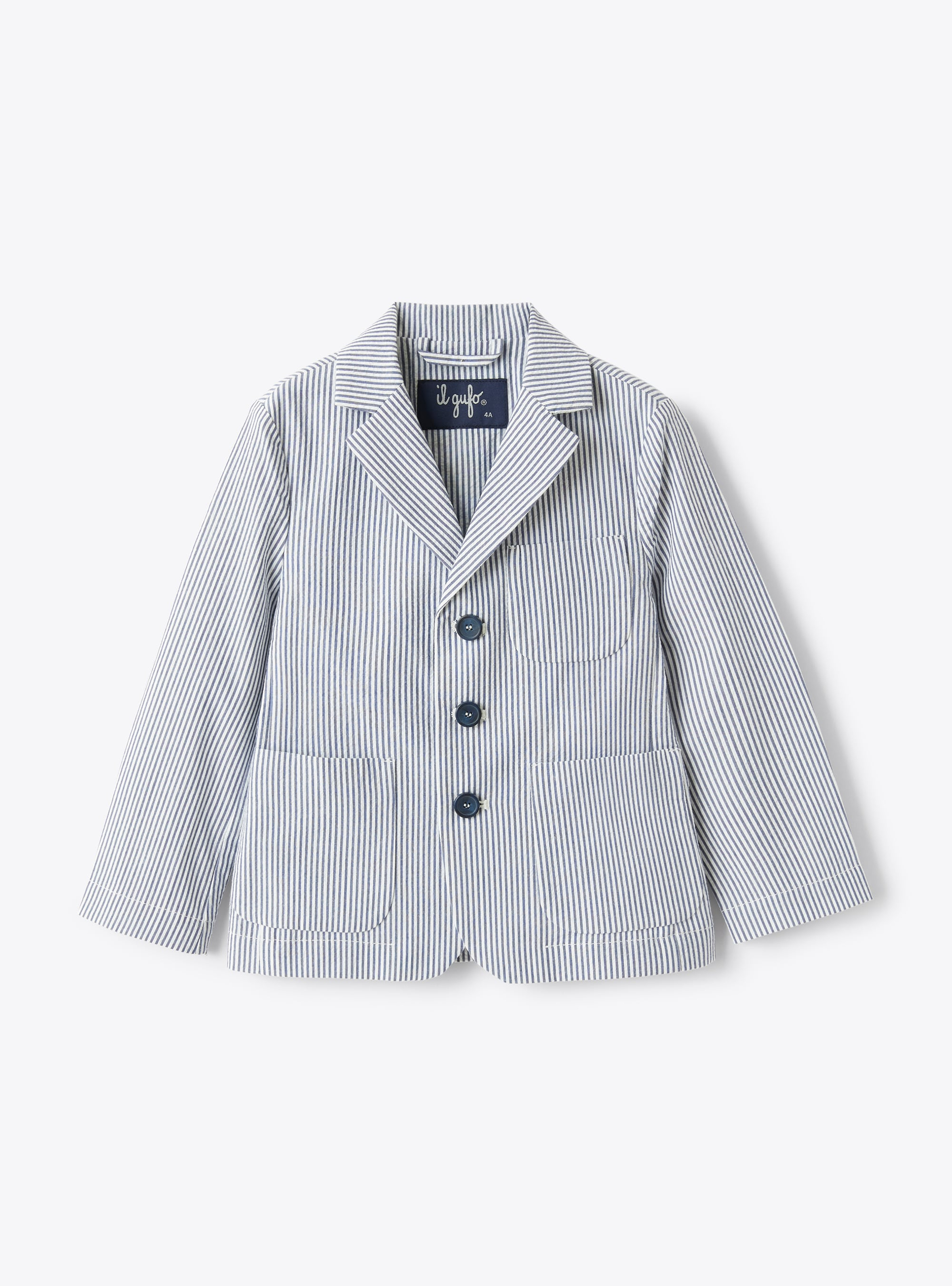 Blazer in blue-&-white striped seersucker - Jackets - Il Gufo