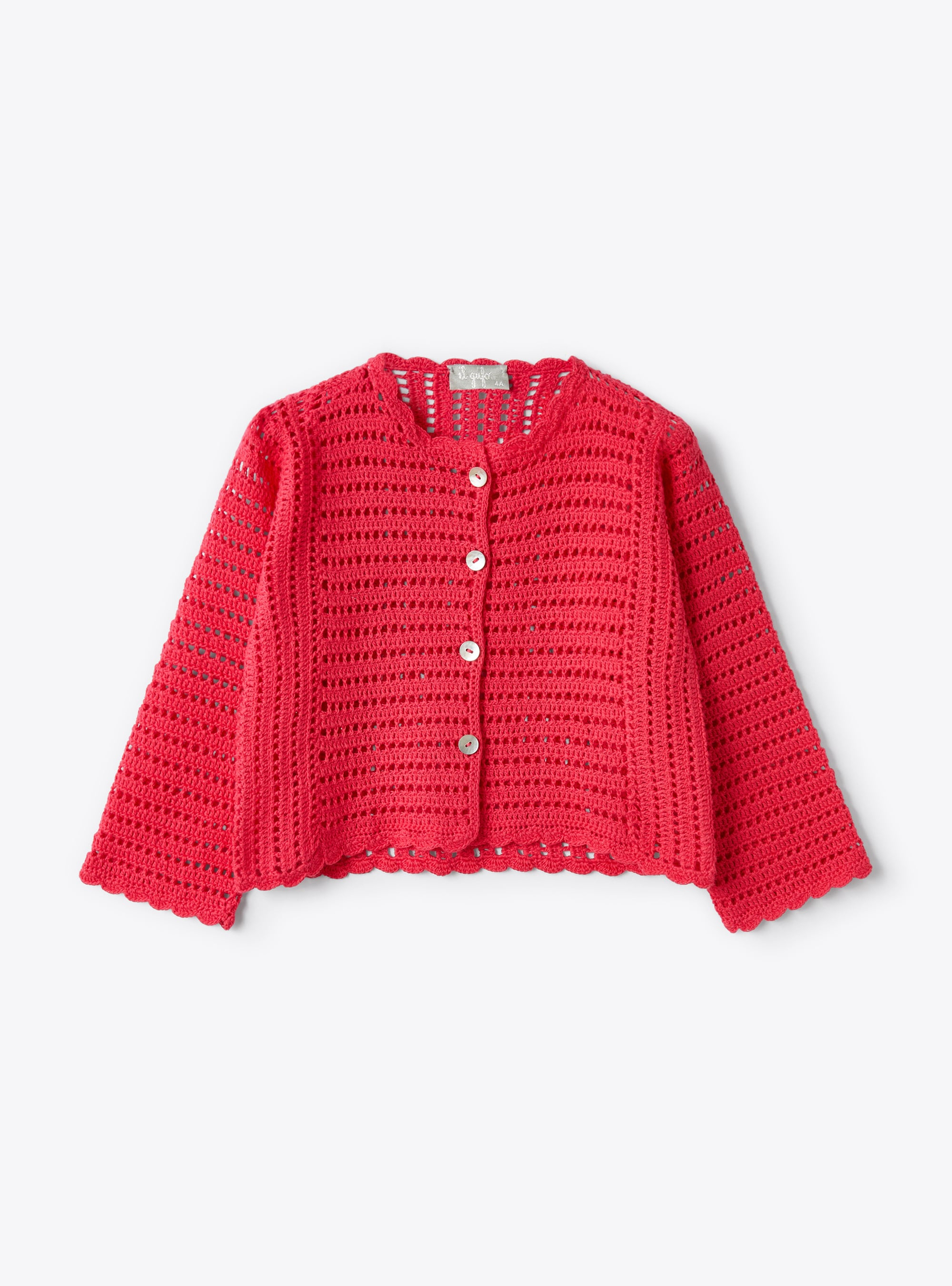 Crocheted cardigan in fuchsia-pink organic cotton  - Sweaters - Il Gufo