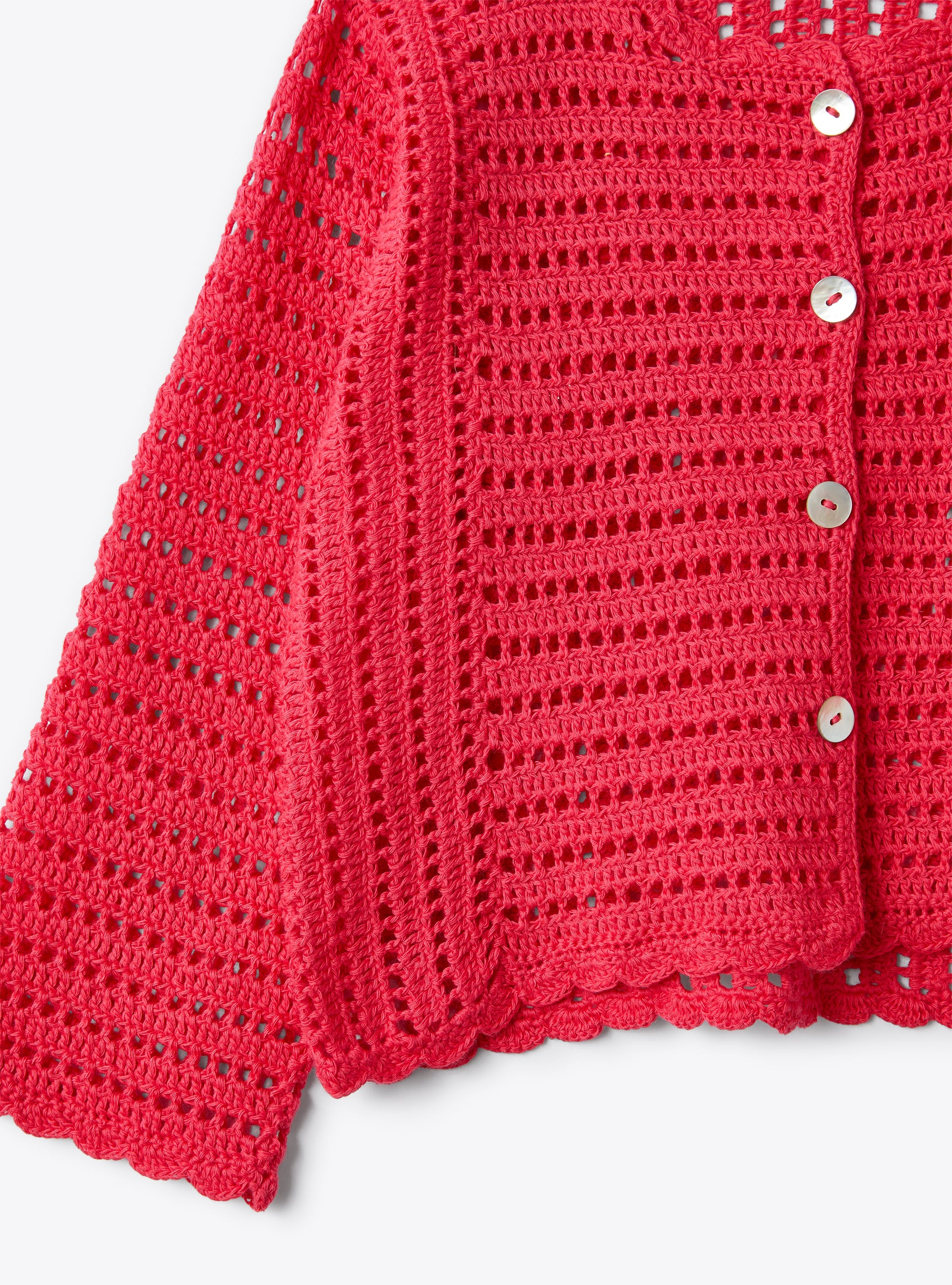 Crocheted cardigan in fuchsia-pink organic cotton  - Fuchsia | Il Gufo