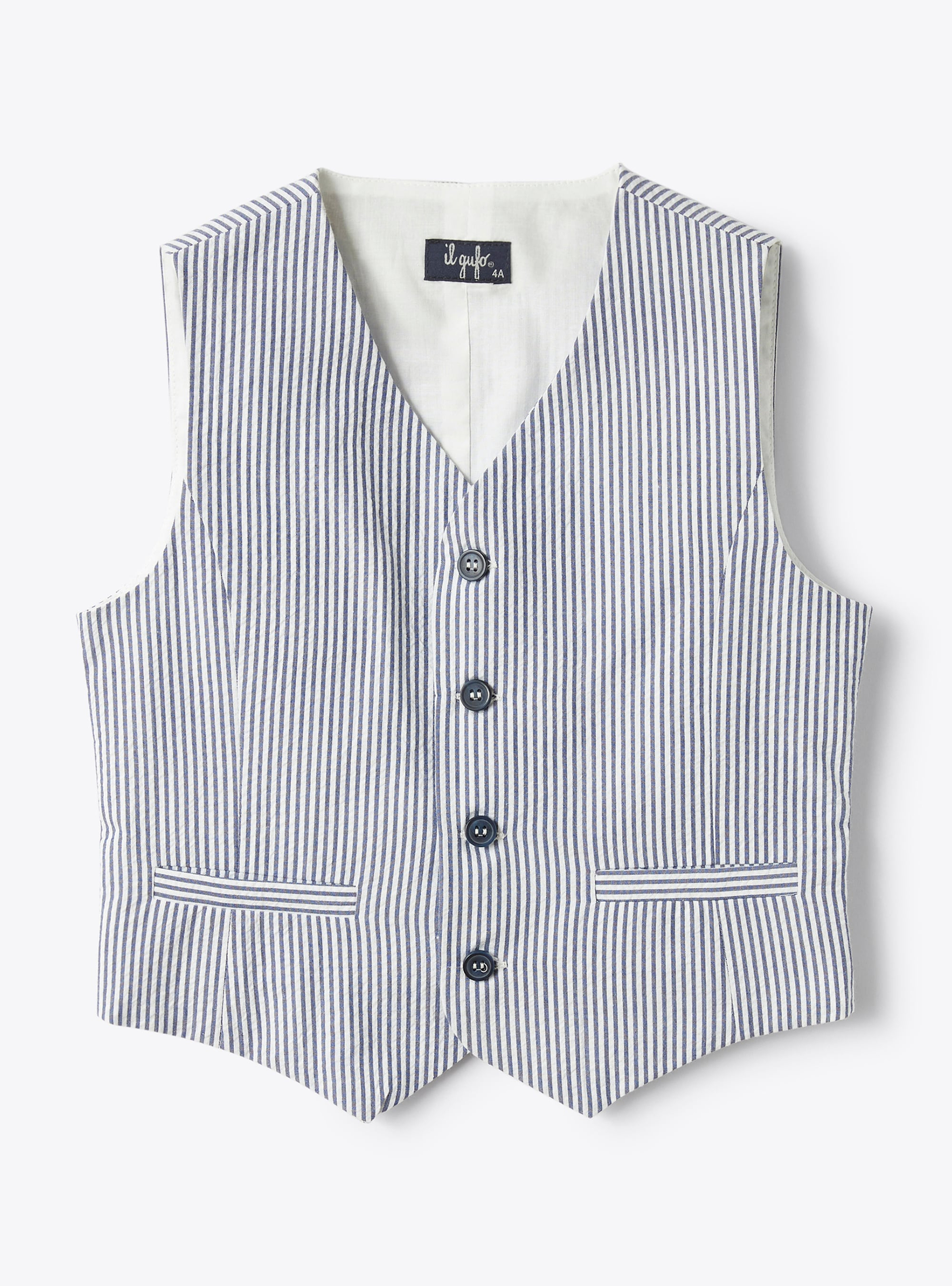 Waistcoat in blue-&-white striped seersucker - Jackets - Il Gufo